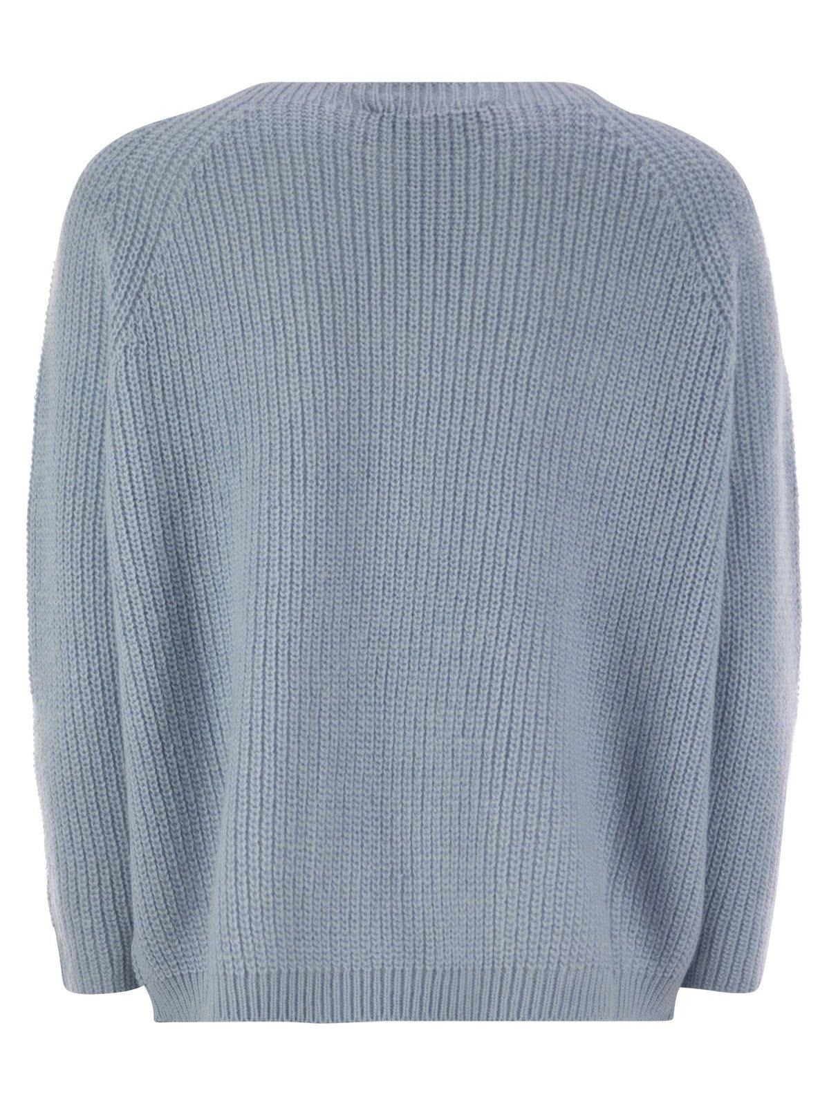 Shop Weekend Max Mara Crewneck Long-sleeved Jumper In Light Blue