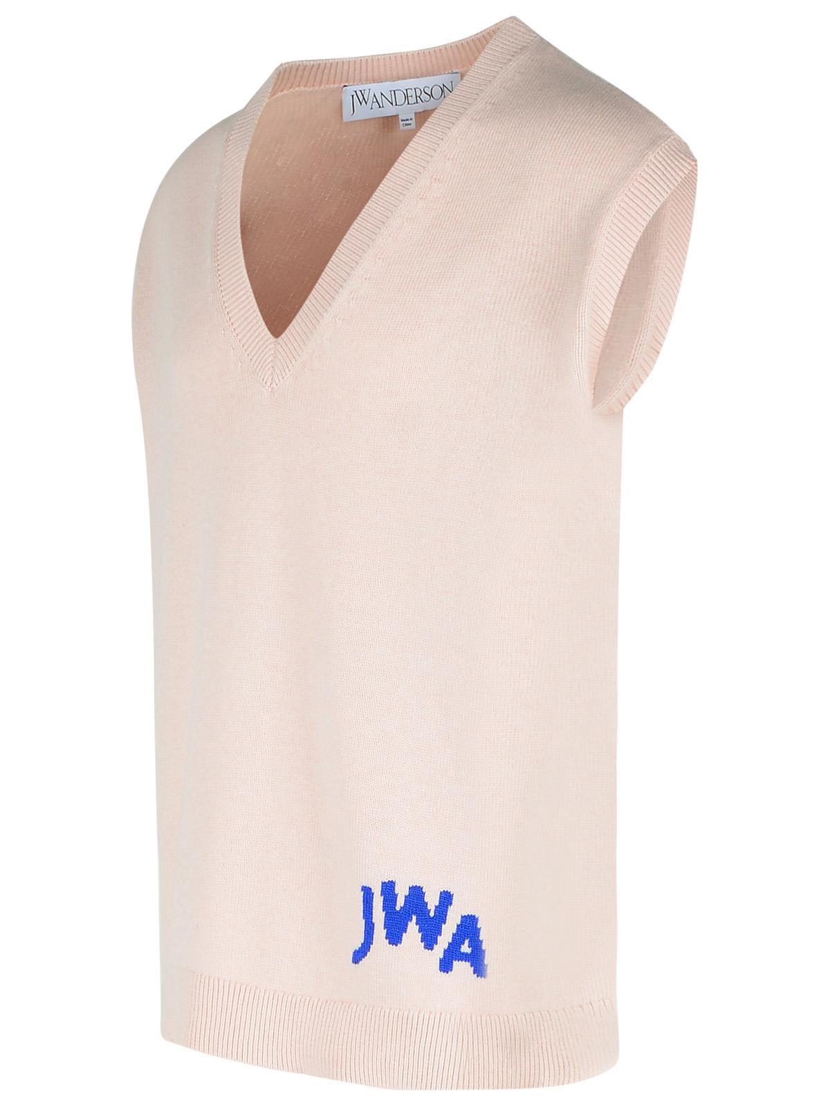 Jw Anderson Pink Sleeveless Vest With V Neck And Contrasting Logo Embroidery On The Front In Blush