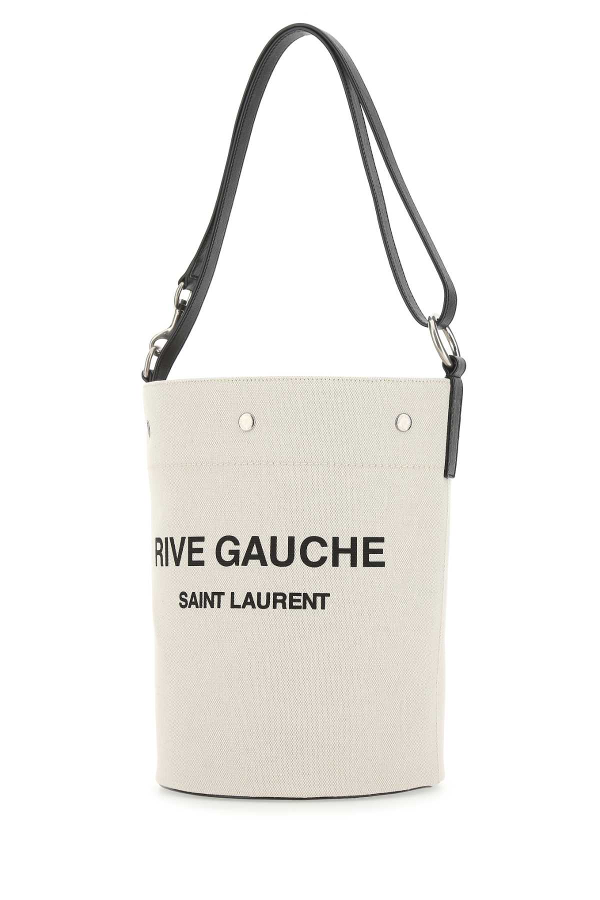 Saint Laurent Woman Two-tone Canvas And Leather Medium Rive Gauche Bucket Bag In 9024
