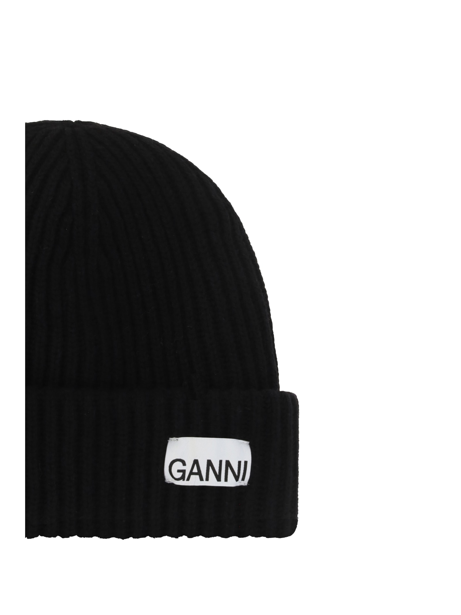 Shop Ganni Beanie Cap In Black