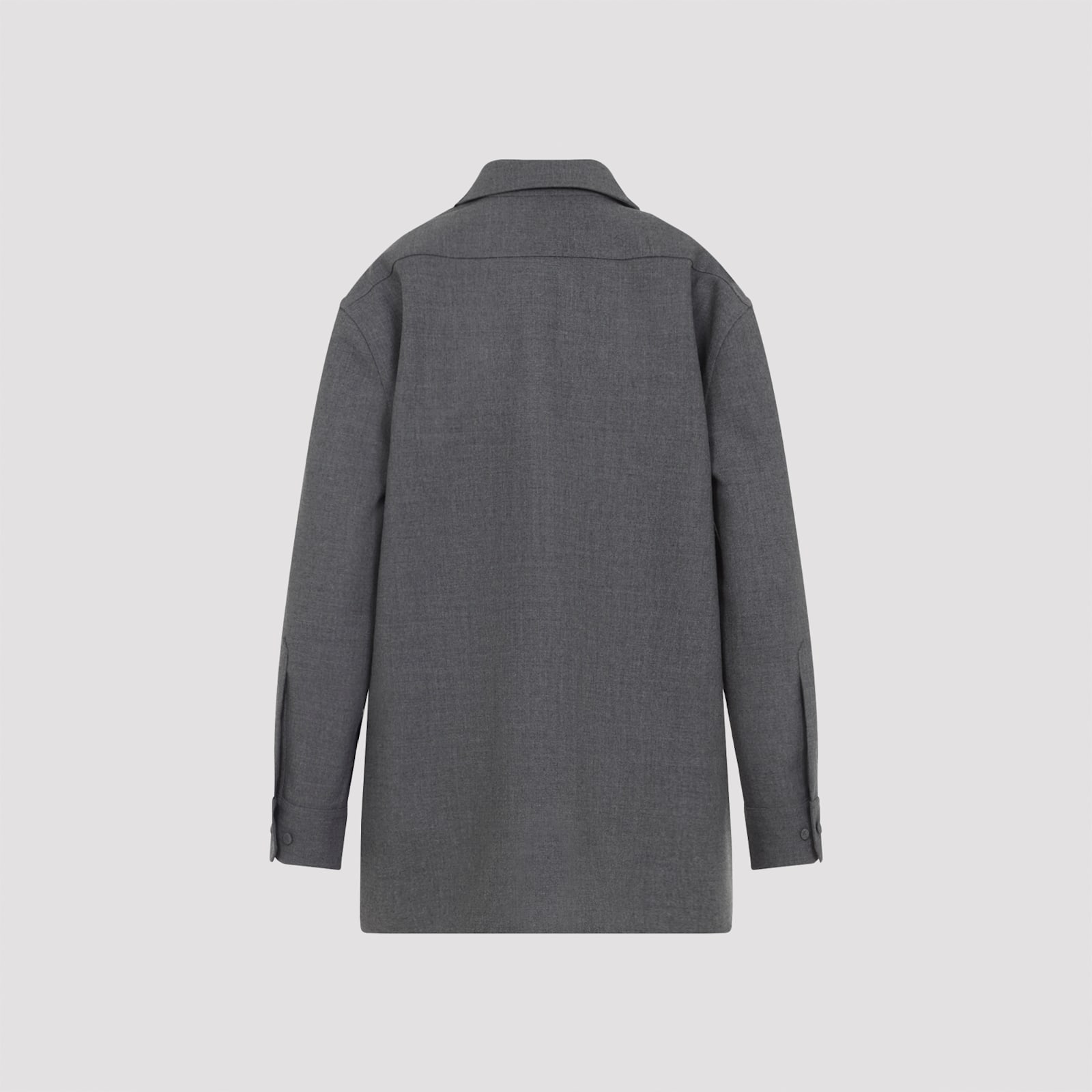 Jil Sander Relaxed Fit Grey Wool Shirt With Pearl Trim And Flap Pockets In Gray