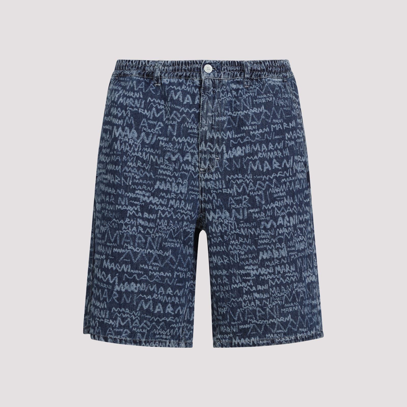 Marni Logo Denim Shorts In Blue Kyanite