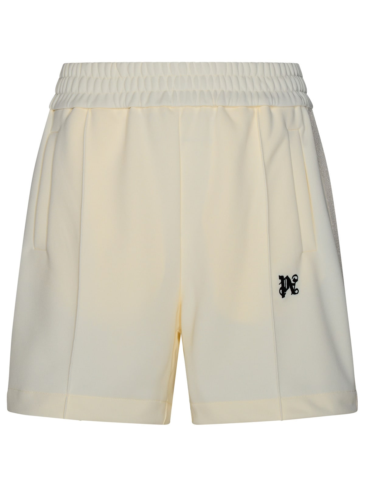 Shop Palm Angels Track Bermuda Shorts In Ivory Polyester In Avorio