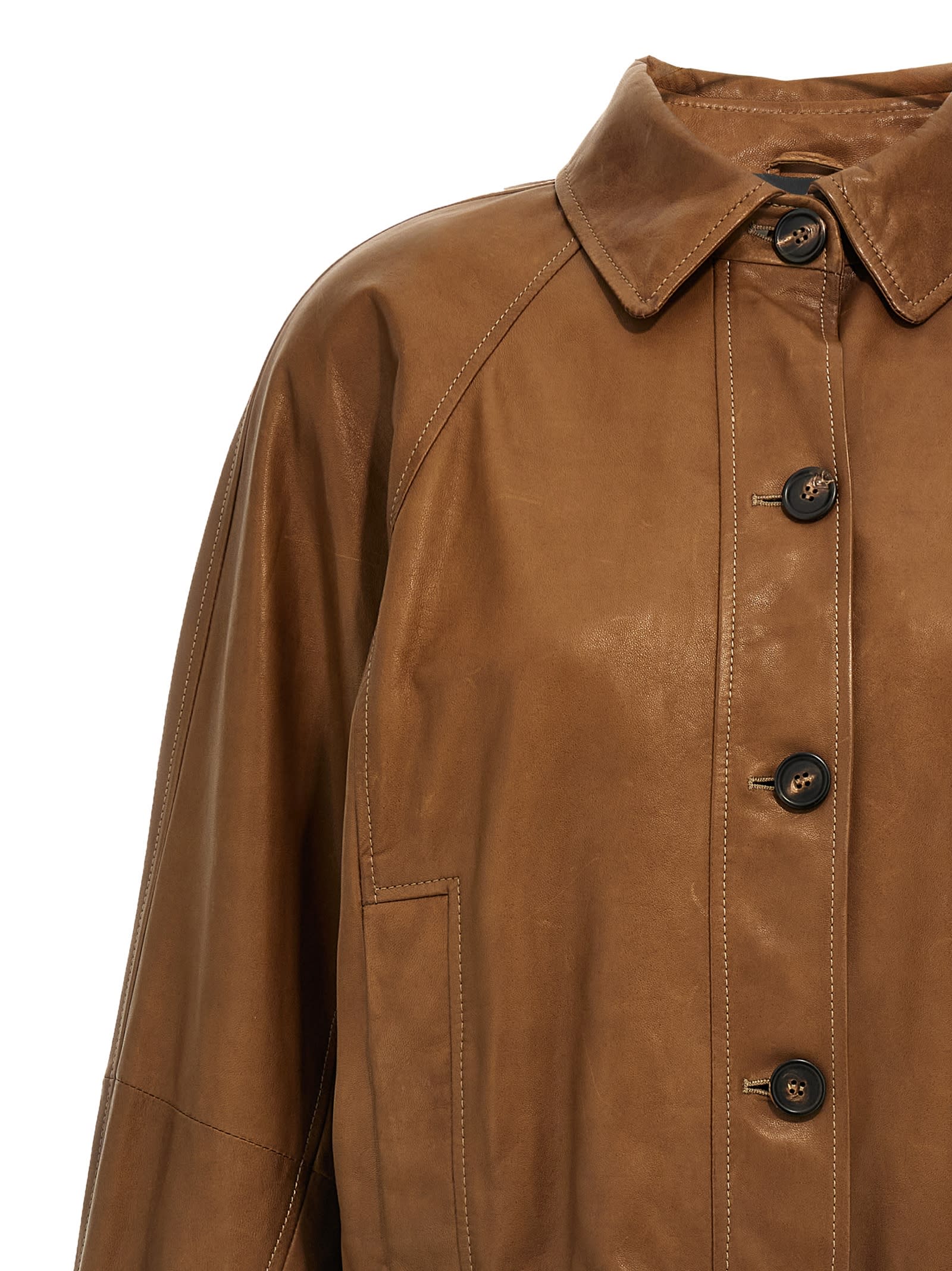 Shop Brunello Cucinelli Monile Leather Jacket In Brown