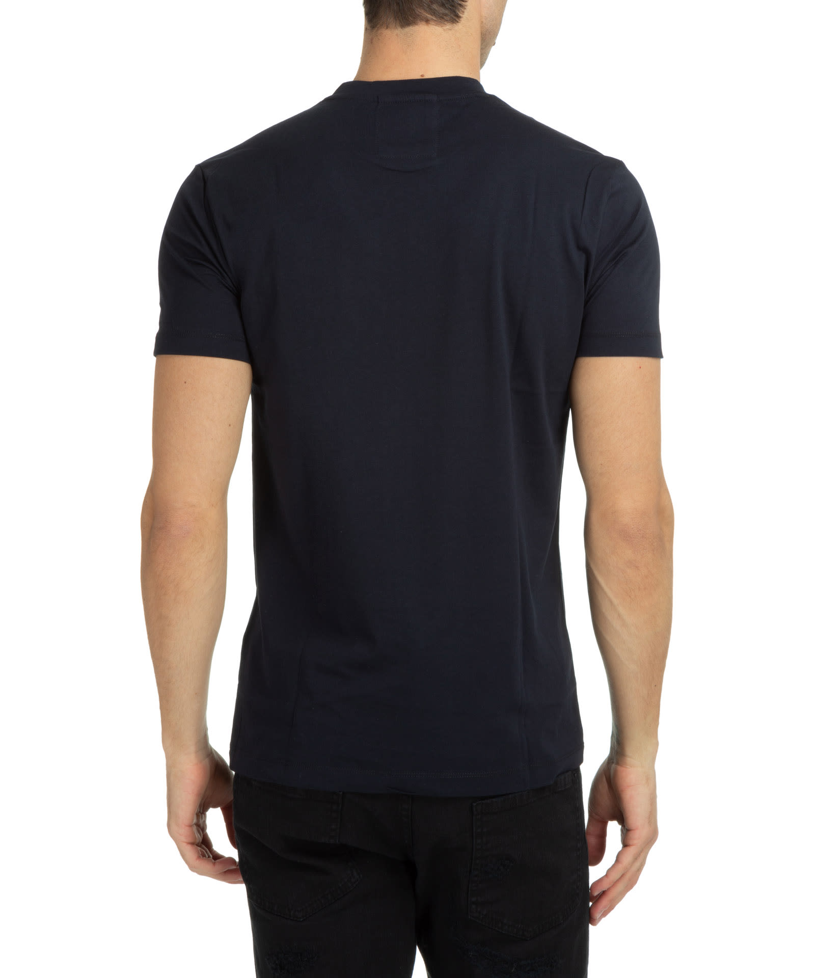 Shop Emporio Armani Cotton T-shirt In Blu Navy Aquila