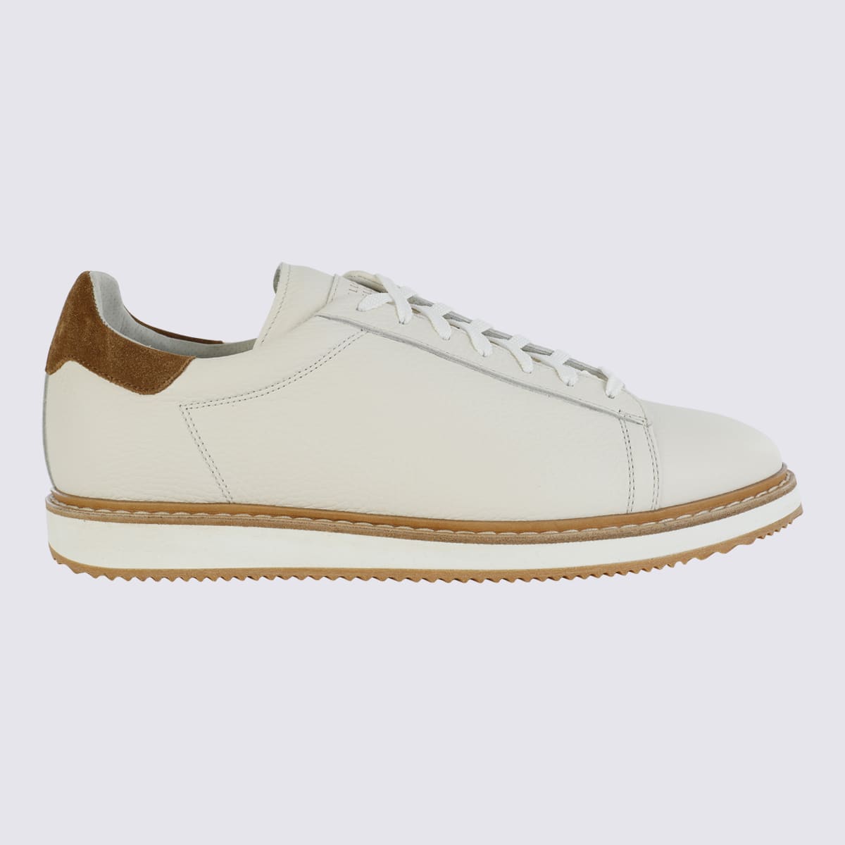 Brunello Cucinelli White Leather Sneakers In White/beige