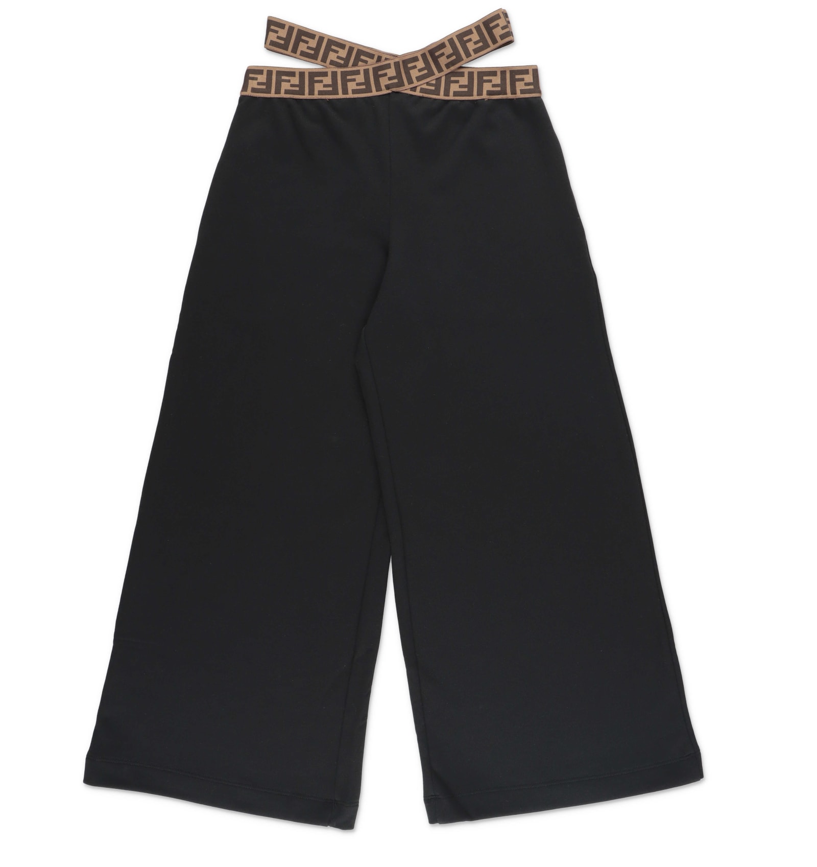 Fendi Kids'  Pantaloni Neri In Felpa Di Cotone In Jdz Black Zucca