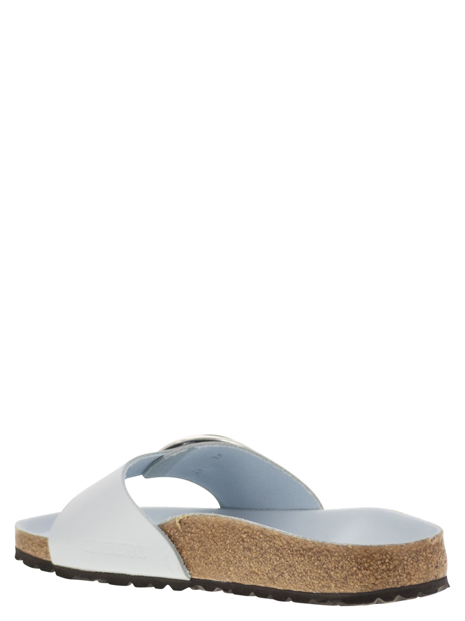 Birkenstock Buckle Patent Leather Flat Sandals In Blue