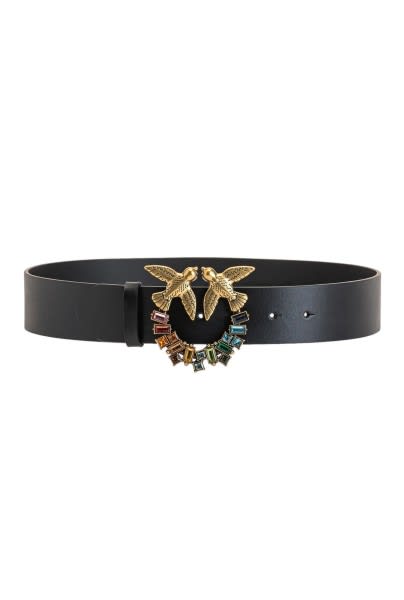 Pinko Leather Belt With Logo Plaque