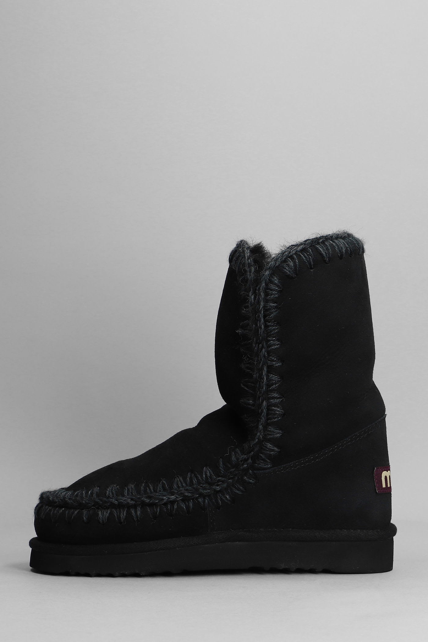 Mou Eskimo 24 Low Heels Ankle Boots In Black Suede In Black