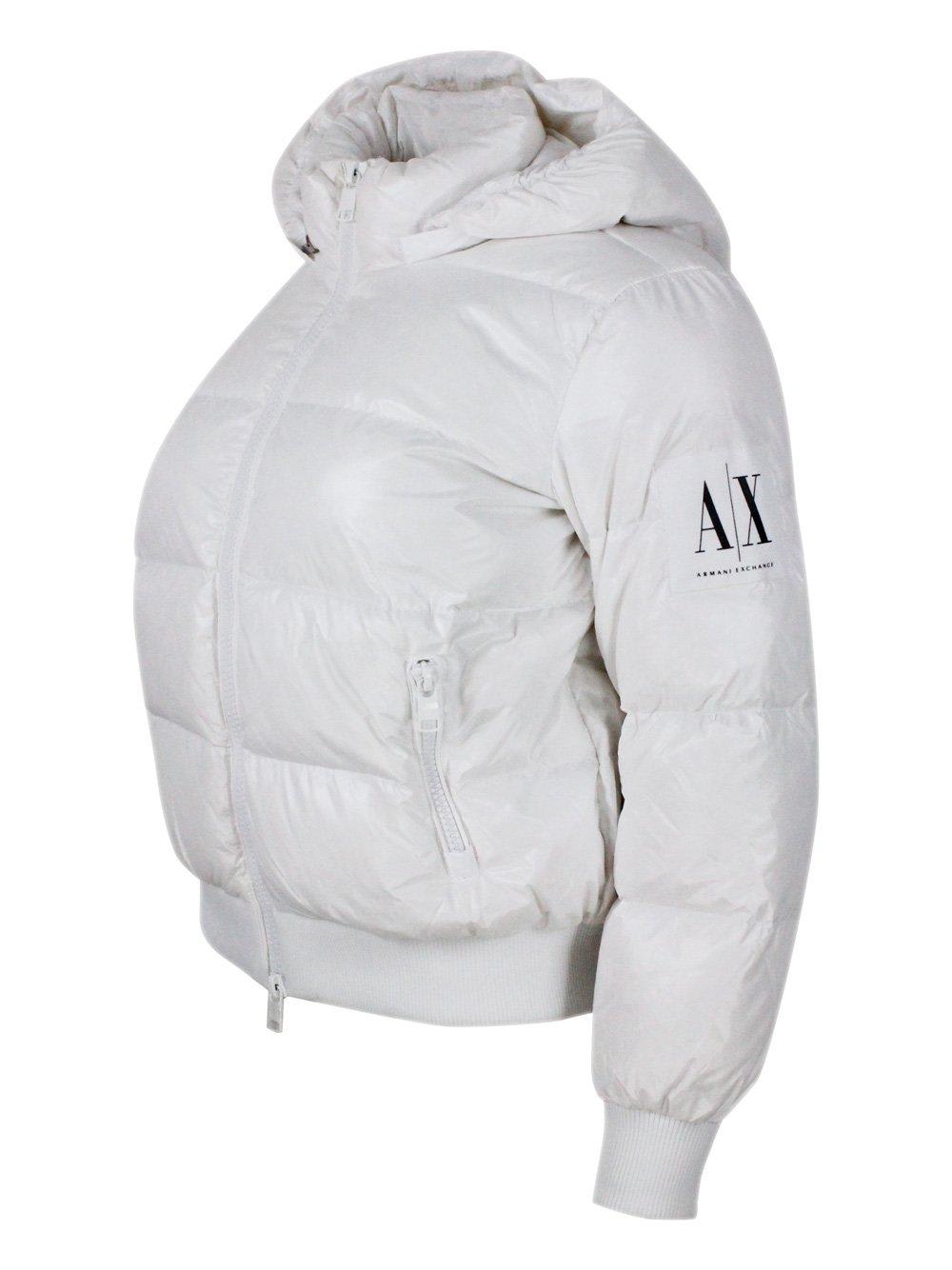 Shop Armani Exchange Hooded Zipped Puffer Jacket In White