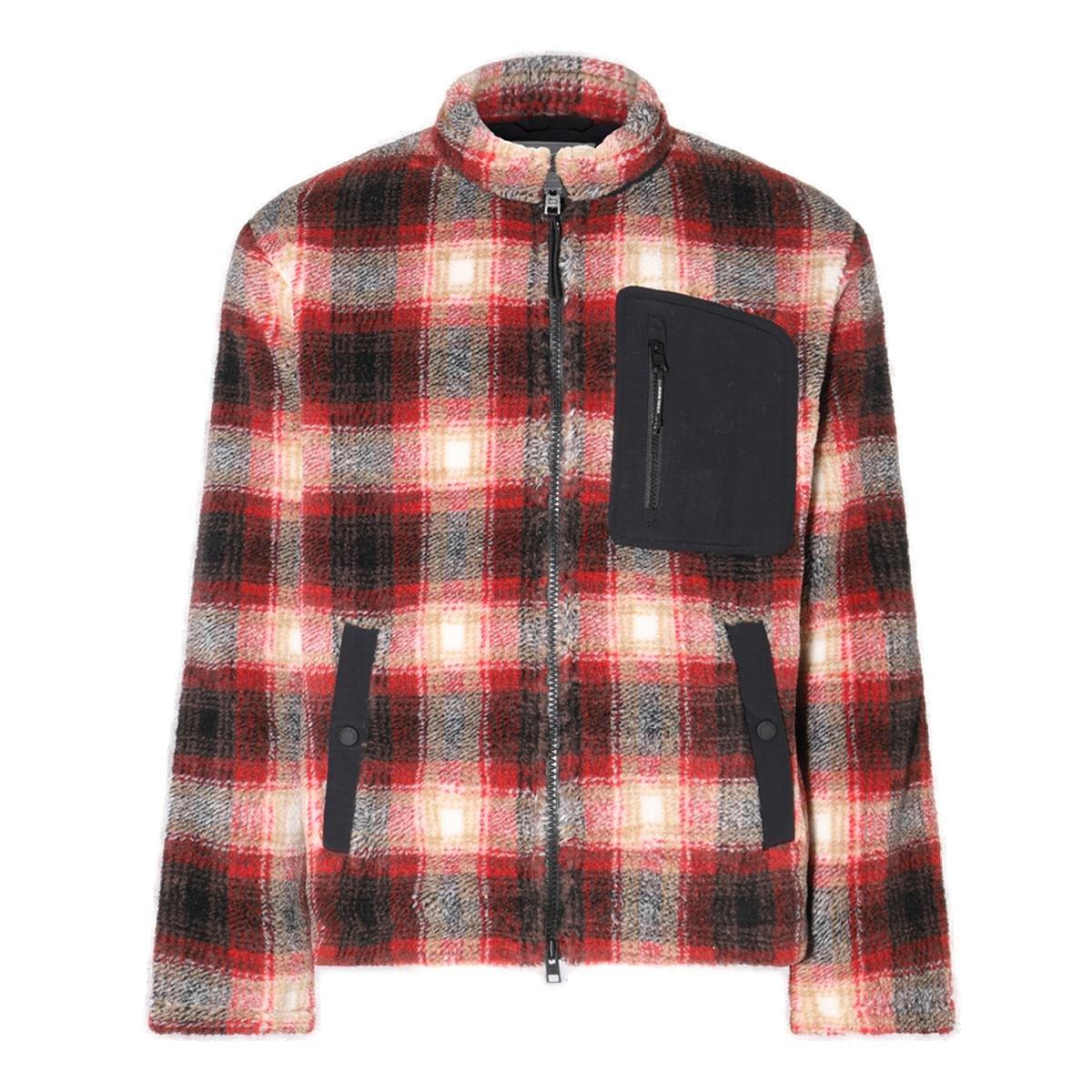 Shop Woolrich Checked Funnel Neck Jacket In Rosso