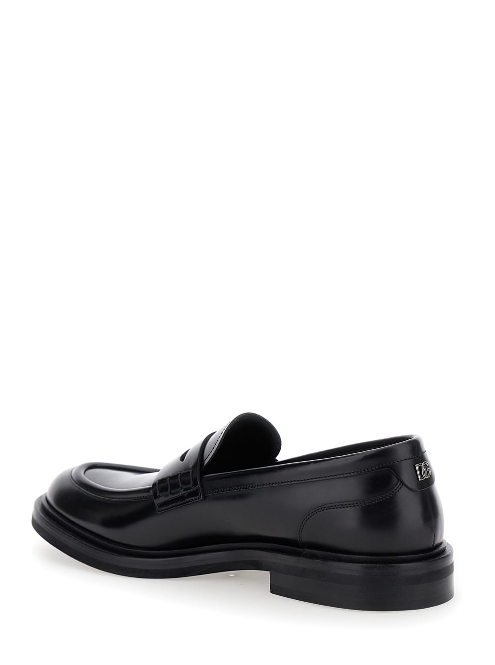 Shop Dolce & Gabbana Black Slip-on Loafers With Dg Logo In Leather Man