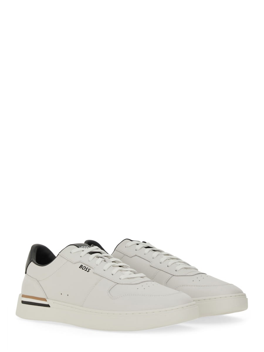 Hugo Boss White Lace-up Sneakers With Preformed Sole And Branded Leather Upper In White