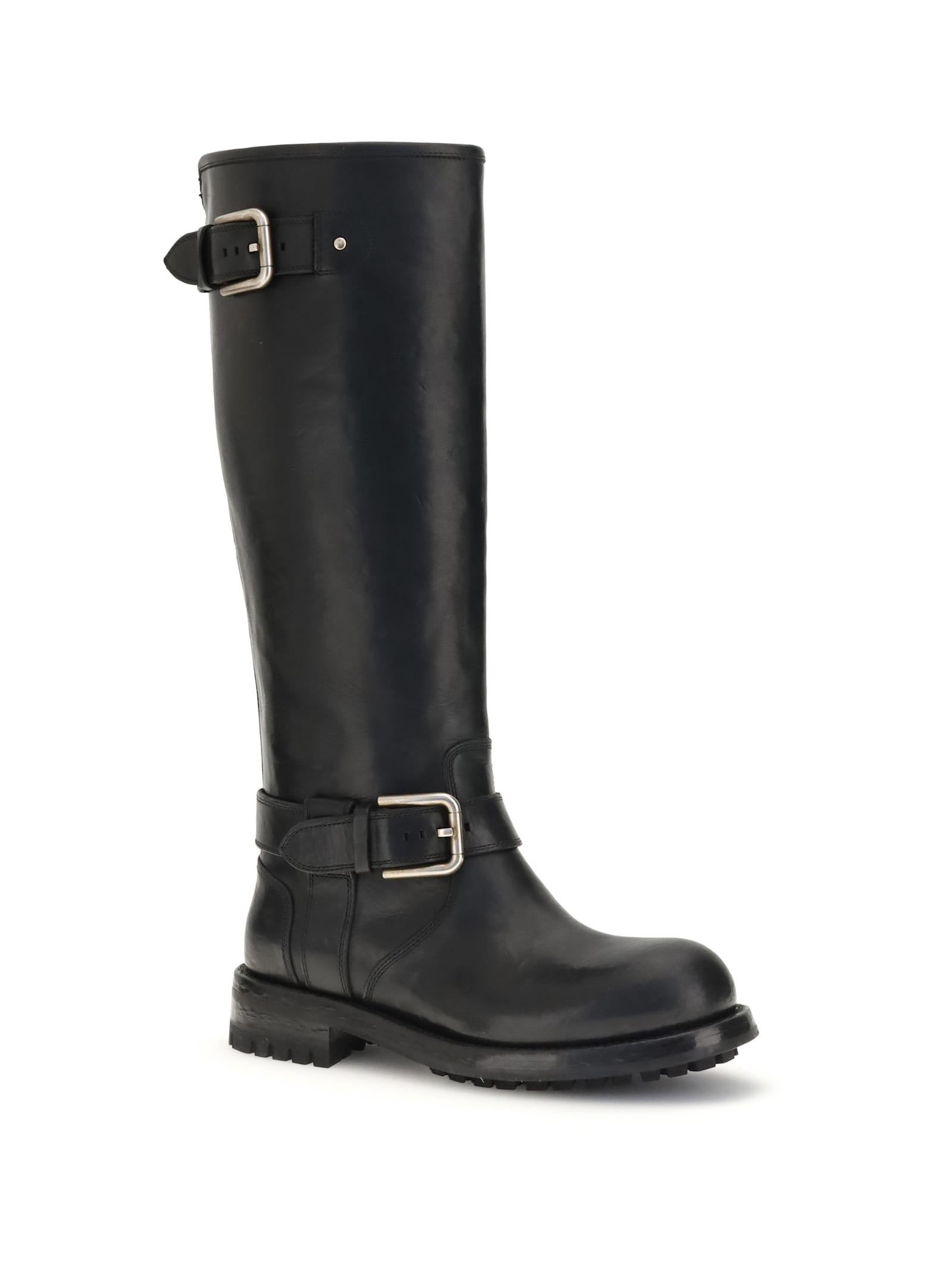 Dolce & Gabbana Buckle Lug Mid-calf Round Toe Boots In Black