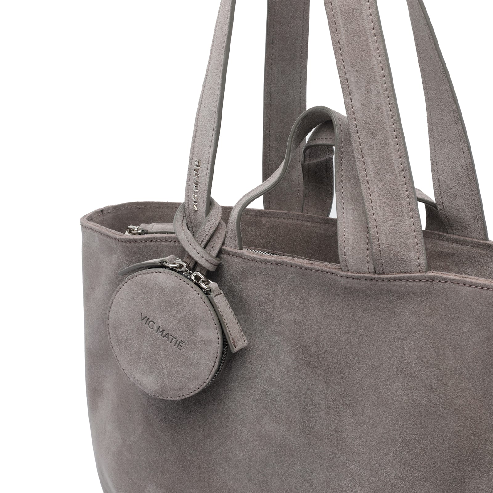 Vic Matie Zip-closure Suede Tote Bag In Gray