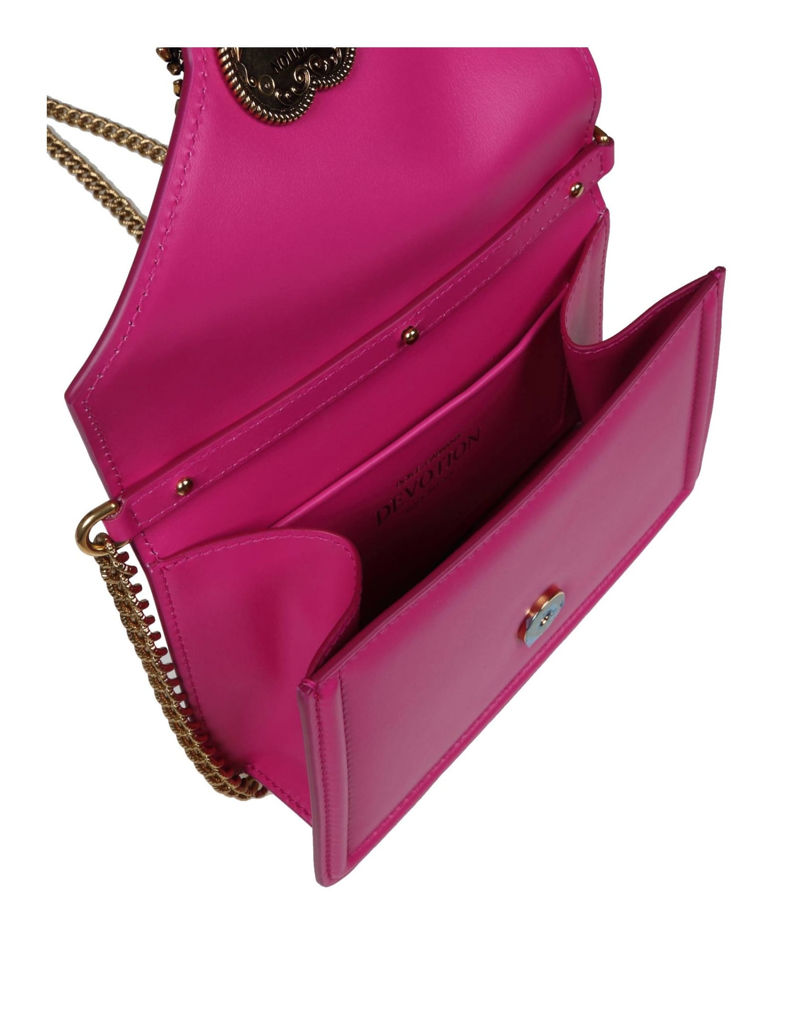 Shop Dolce & Gabbana Small Devotion Handbag In Shocking Pink Leather