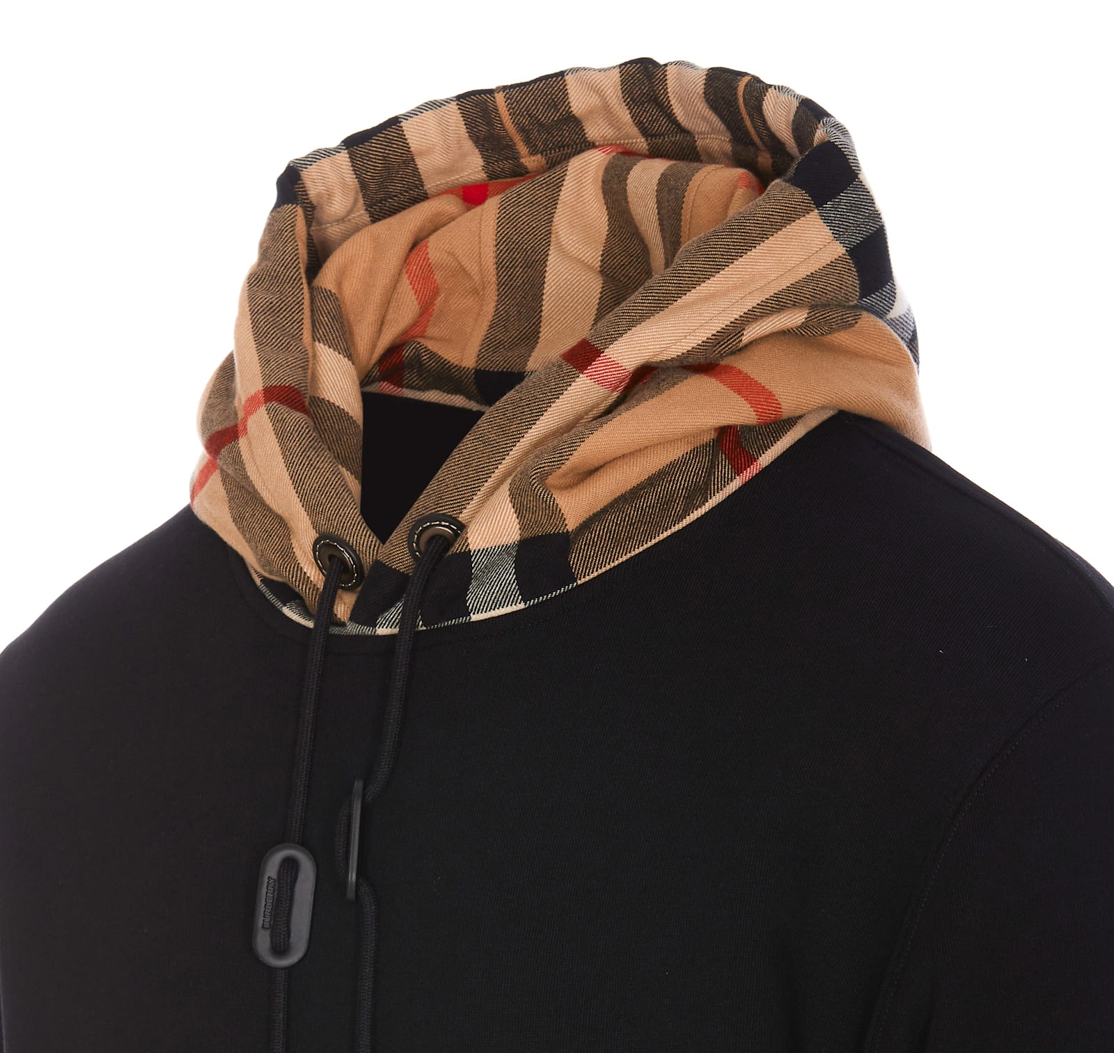 Shop Burberry Check Hoodie In Nero