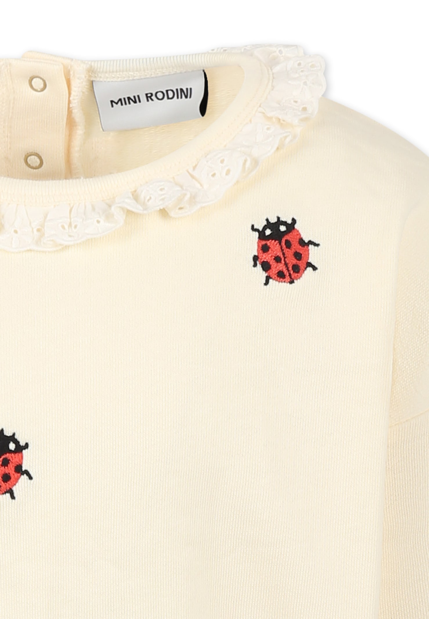 Mini Rodini Bestickter Pullover Ladybugs Aus Baumwolle In Ivory