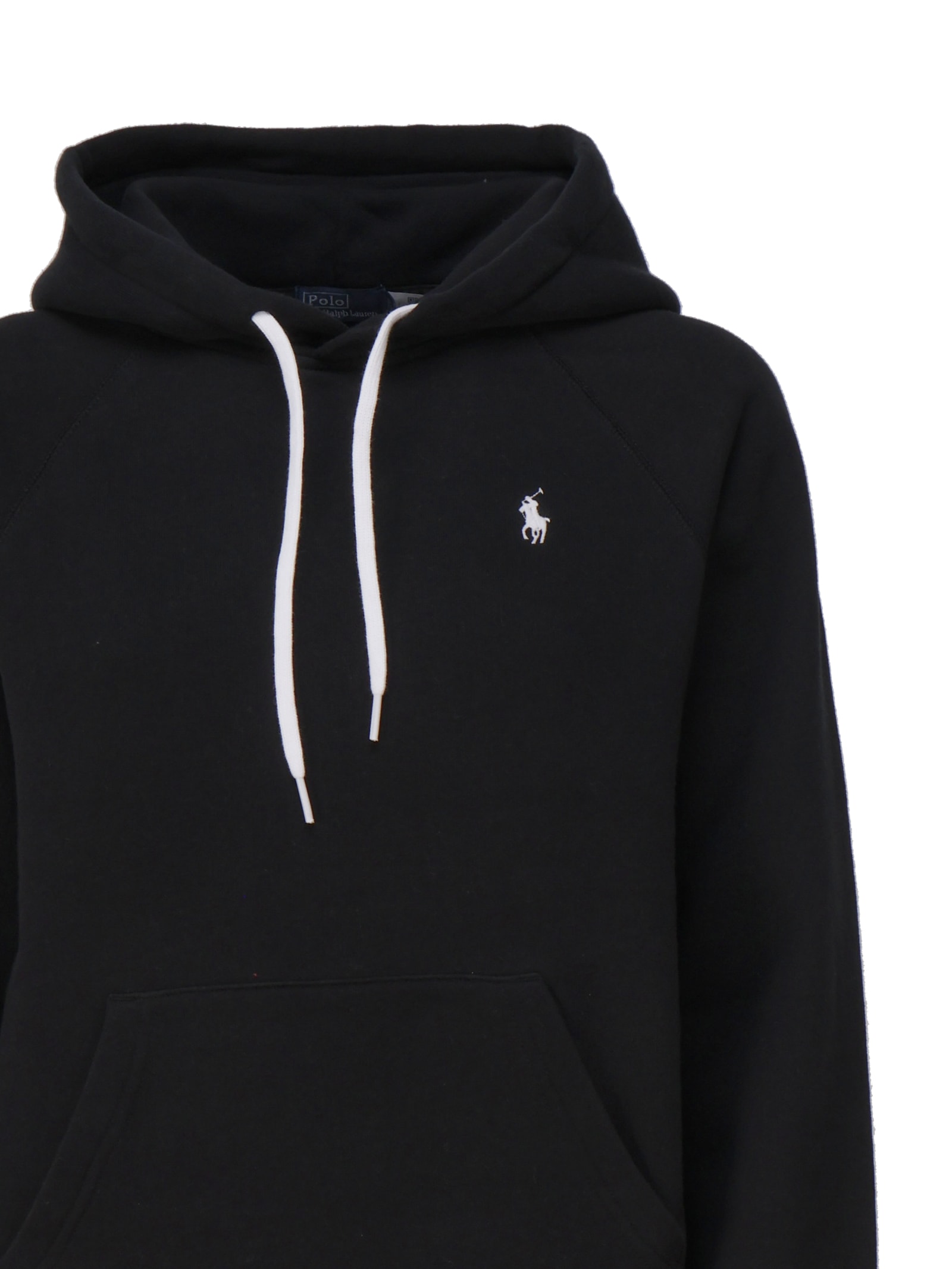 Polo Ralph Lauren Drawstring Hood Kangaroo Pocket Sweatshirt In Poloblack