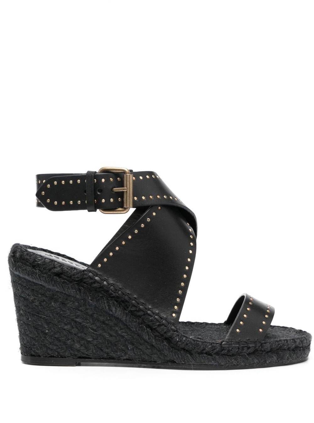 ISABEL MARANT BLACK ESPADRILLE WEDGE SANDALS IN LEATHER WOMAN