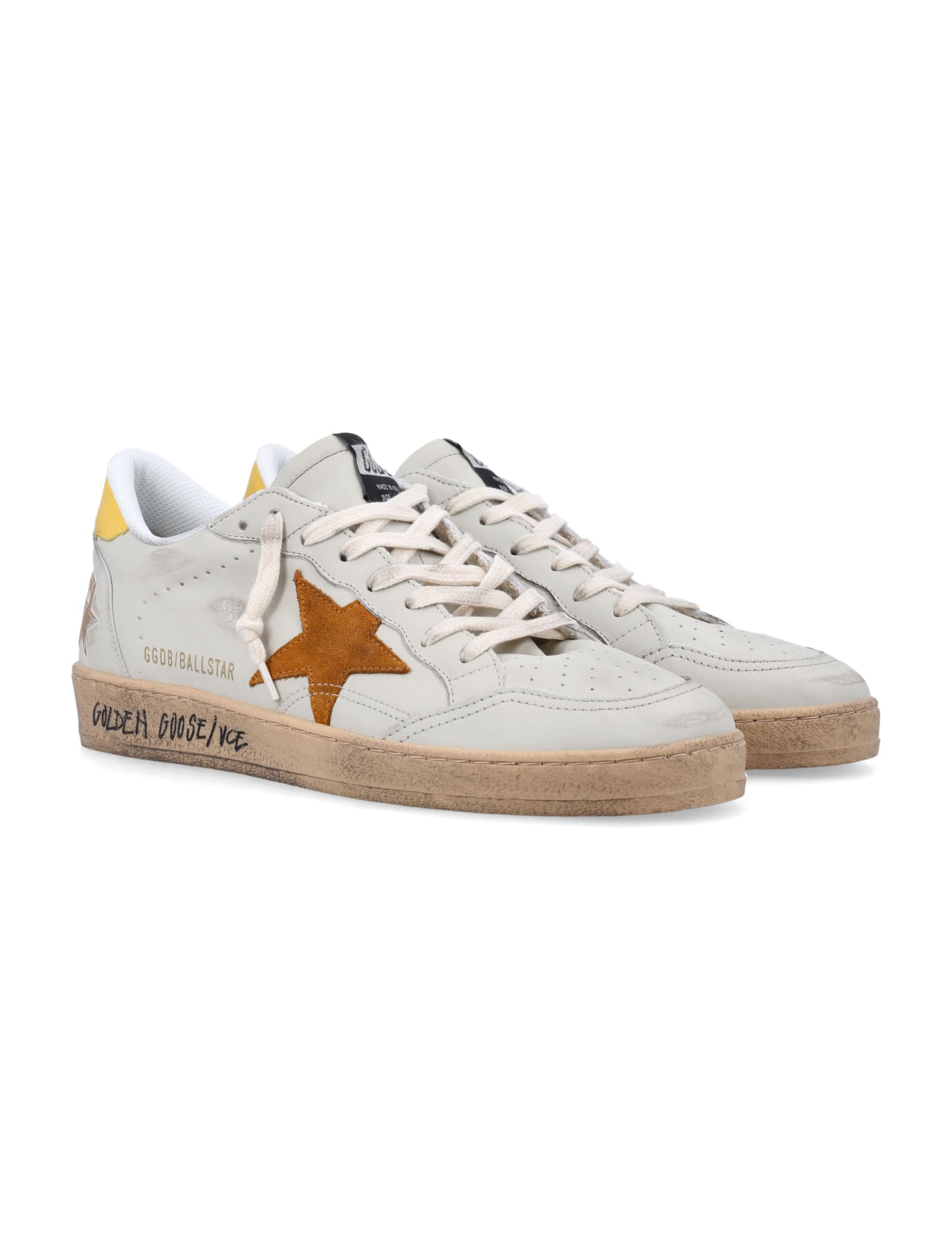 Shop Golden Goose Ballstar Sneakers In White Yellow