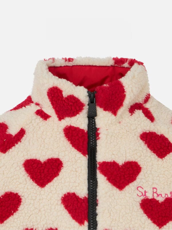 MC2 SAINT BARTH GIRL SHERPA JACKET WITH HEARTS PRINT