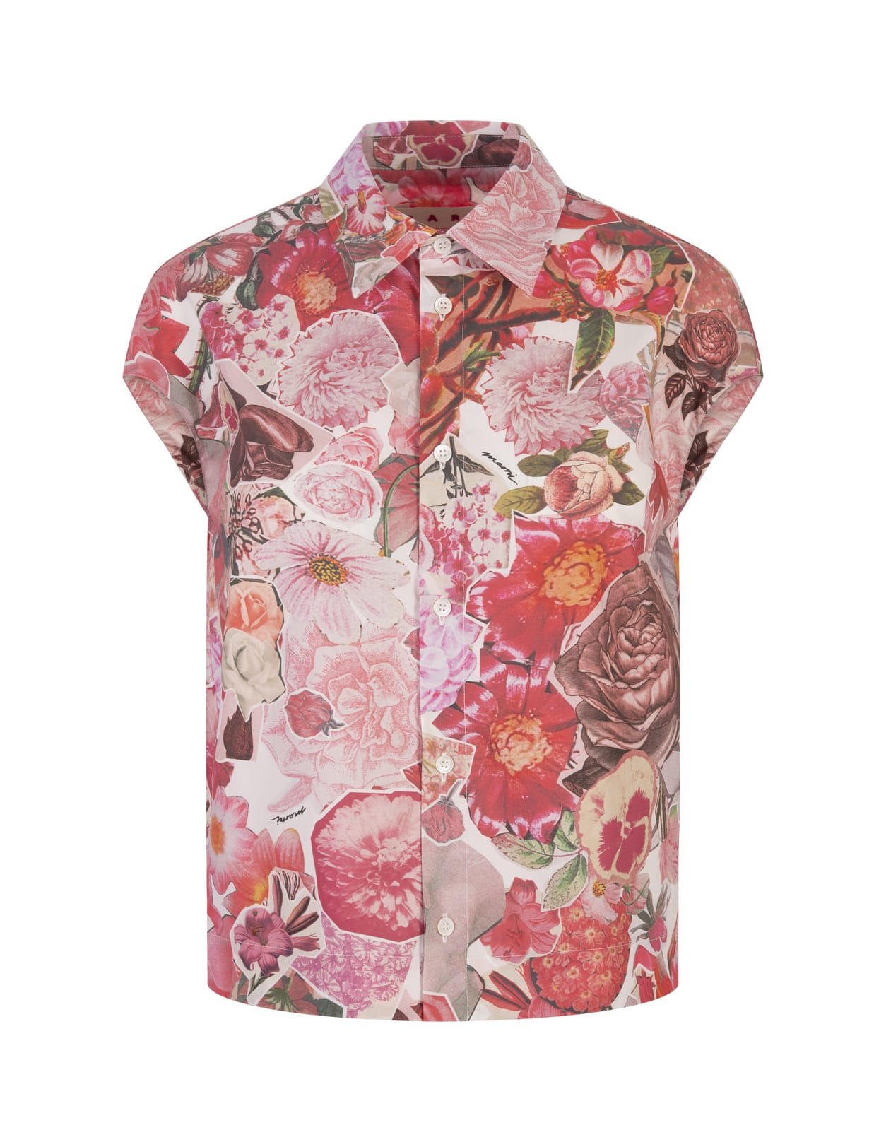 Shop Marni Pink Sleeveless Shirt With Flower Requiem Print