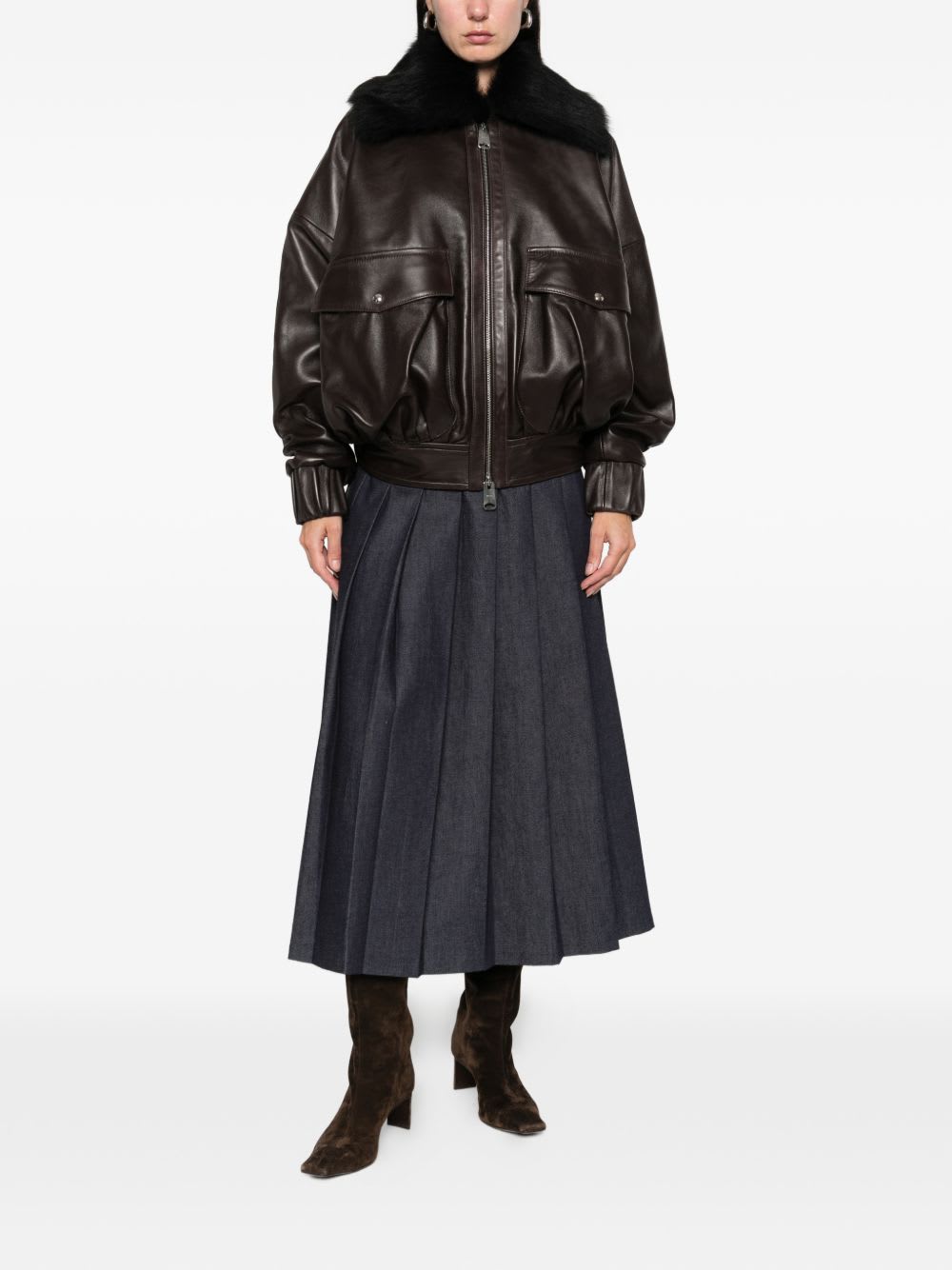 Khaite Fur-collar Leather Jacket In Brown