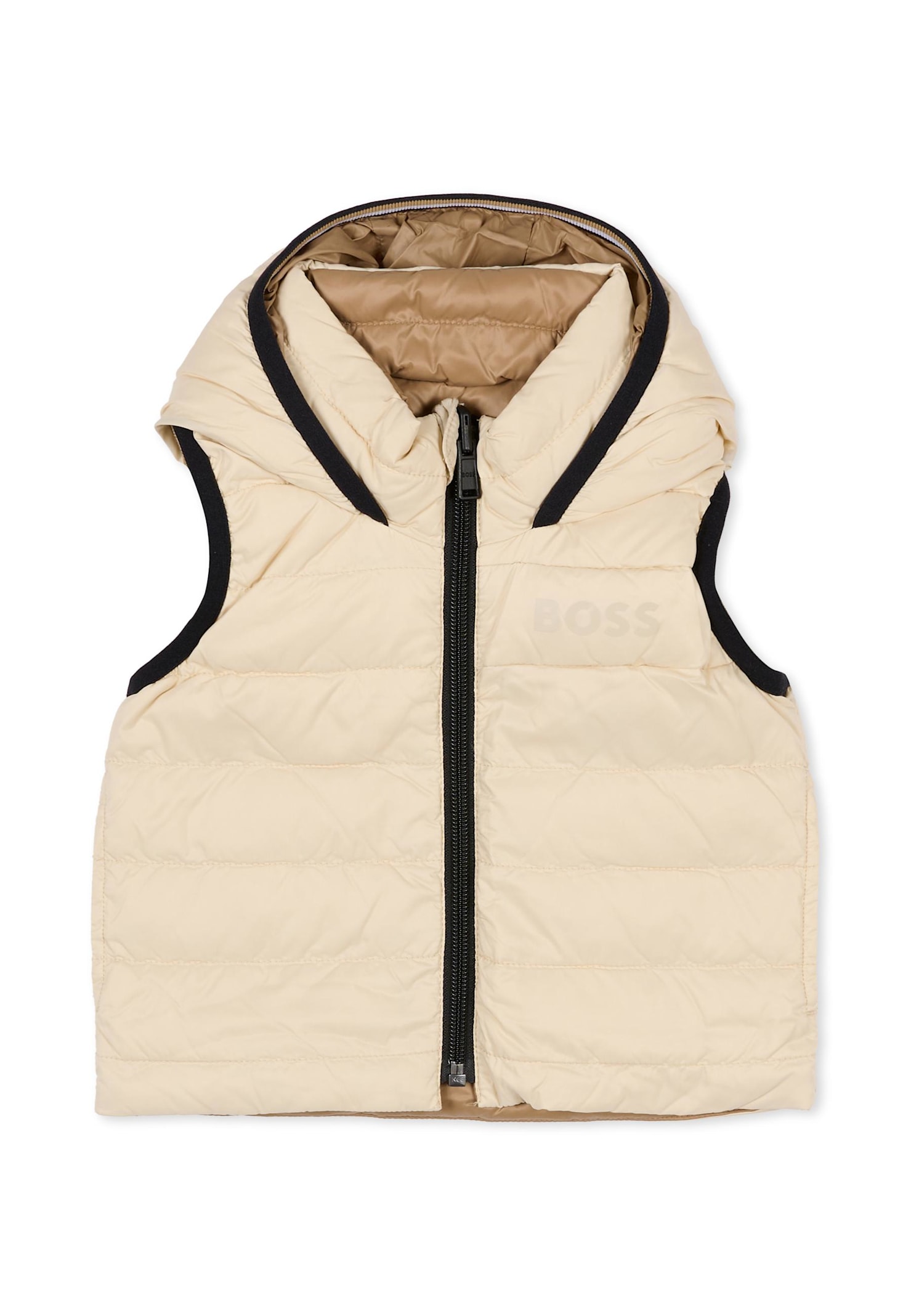 Hugo Boss Beige Reversible Vest For Baby Boy With Logo In Pink