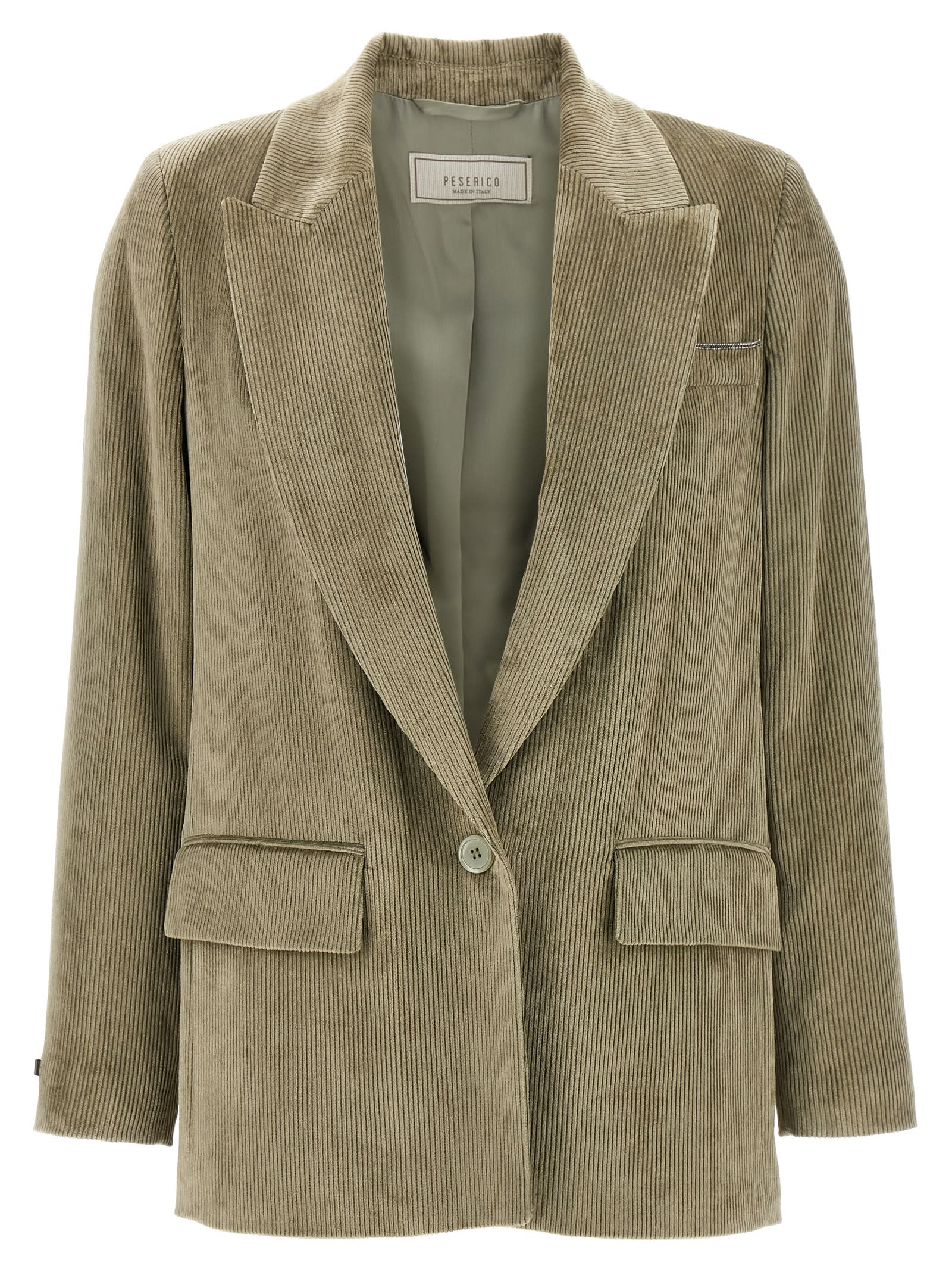 Peserico Ribbed Velvet Blazer With Flap Pockets In Green