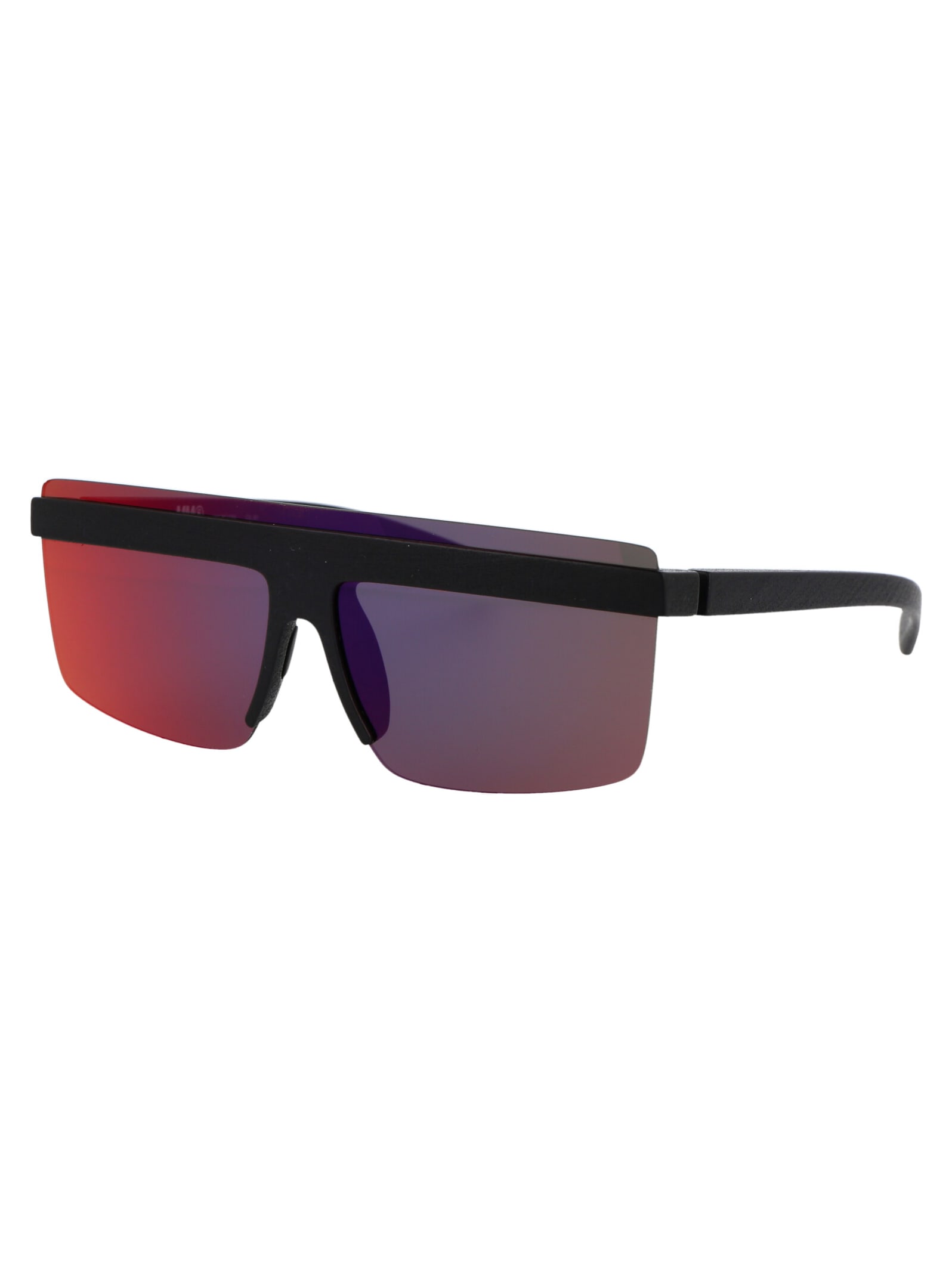 Shop Mykita Mmcircle002 Sunglasses In 301 Md1 Pitch Black | Ir/f Shield