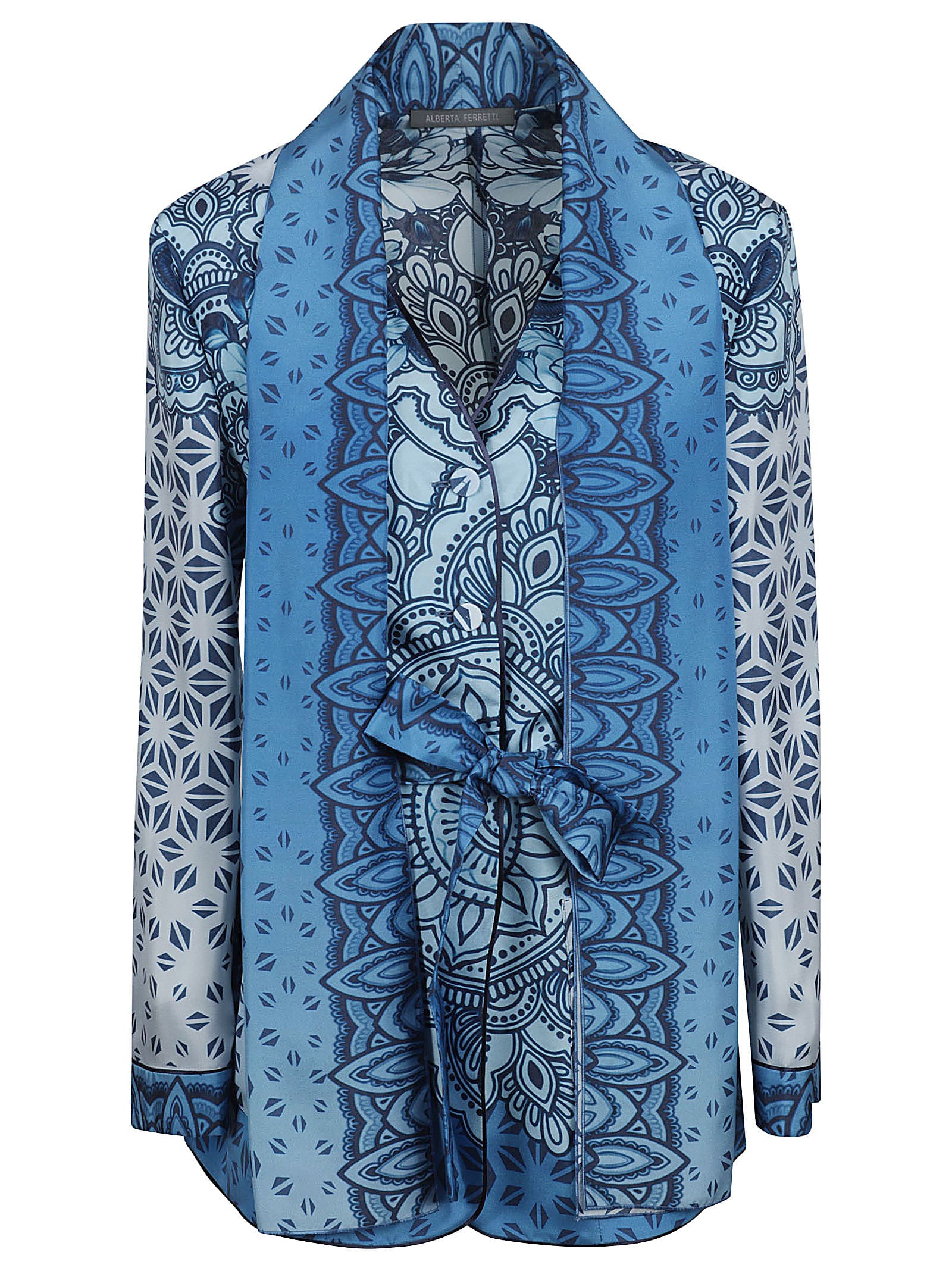 Shop Alberta Ferretti Tie-waist All Over Printed Shirt  In Blue