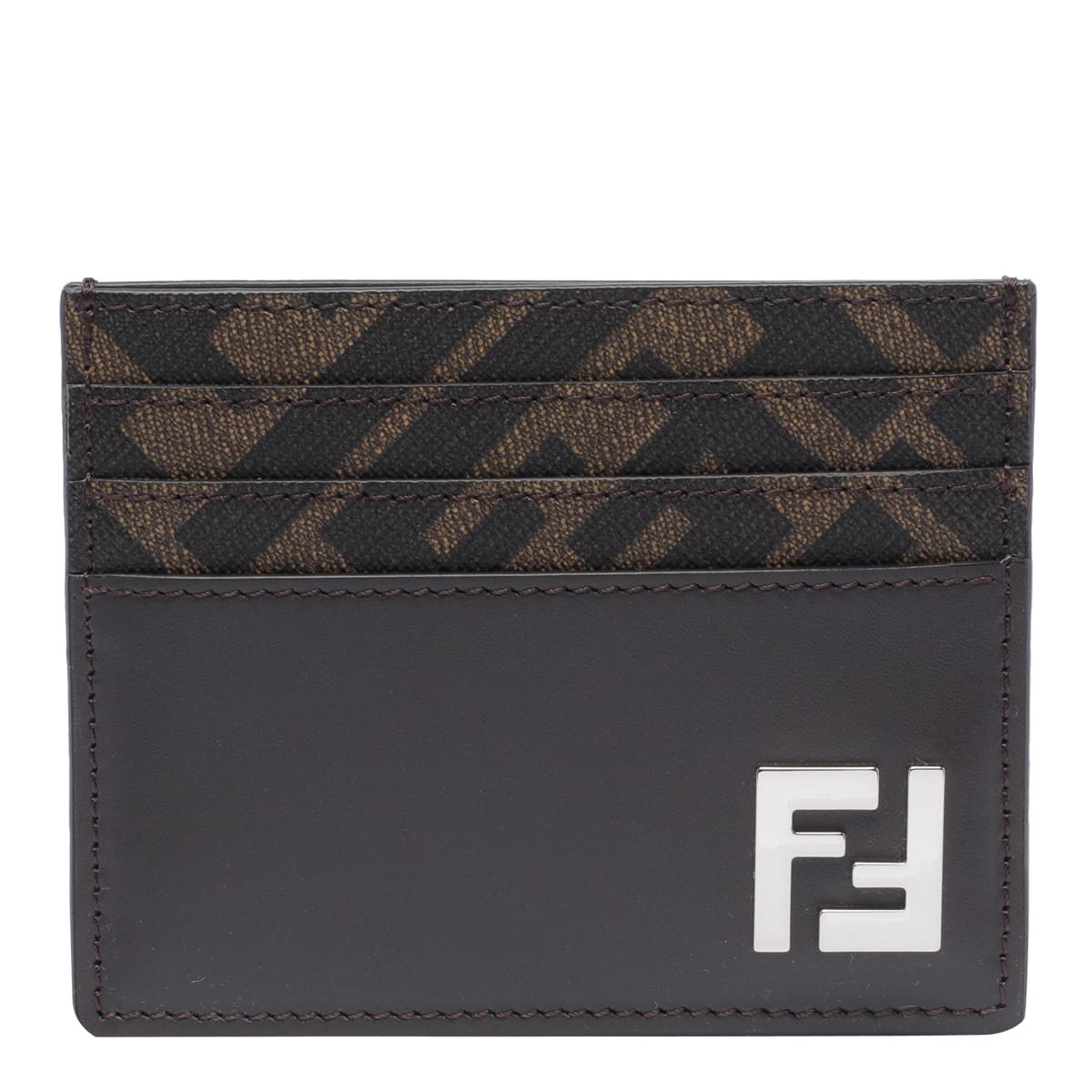 Shop Fendi Squared Ff Cards Holder In Brown