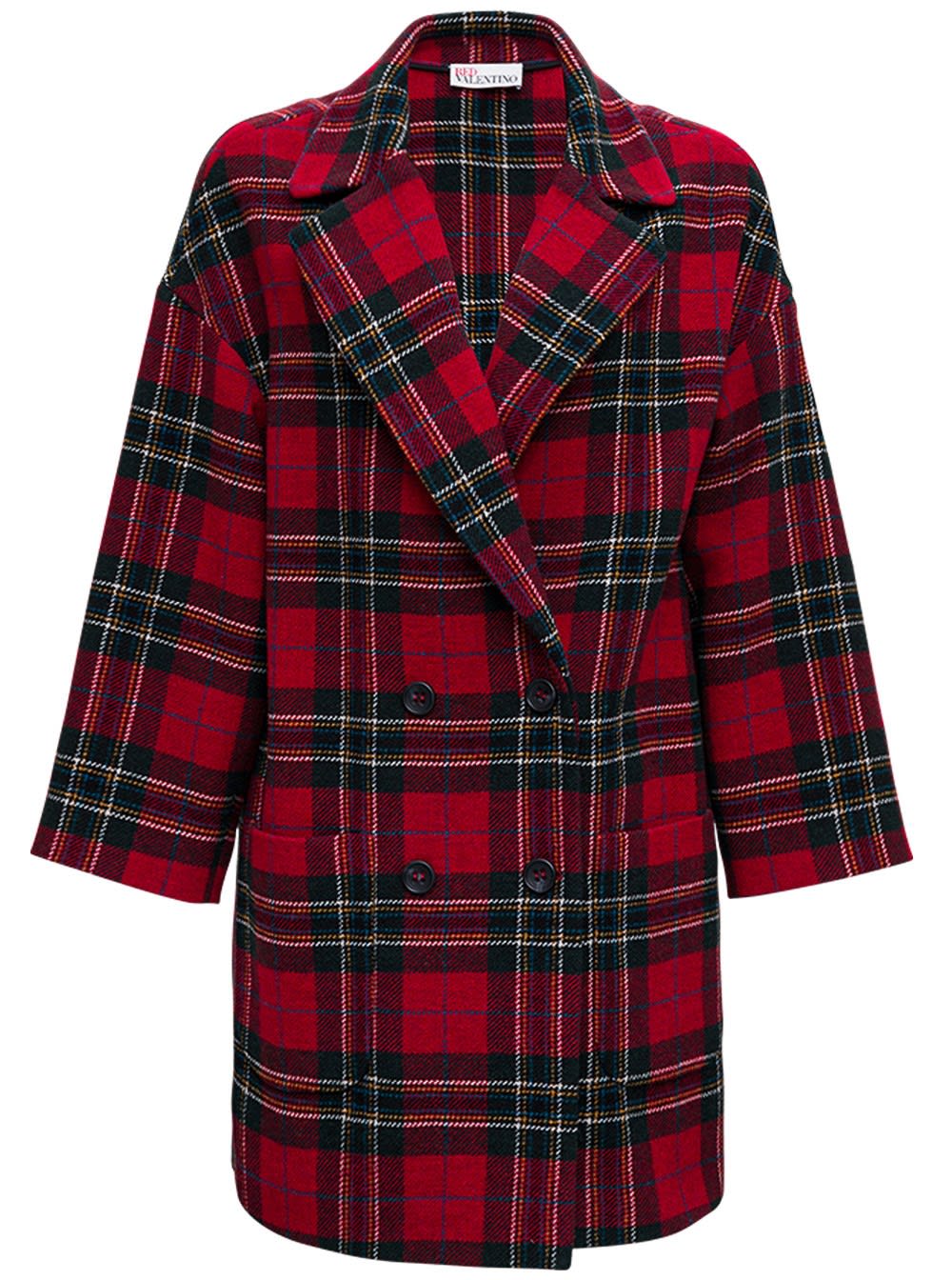 RED Valentino Double-breasted Cheked Shetland Wool Coat