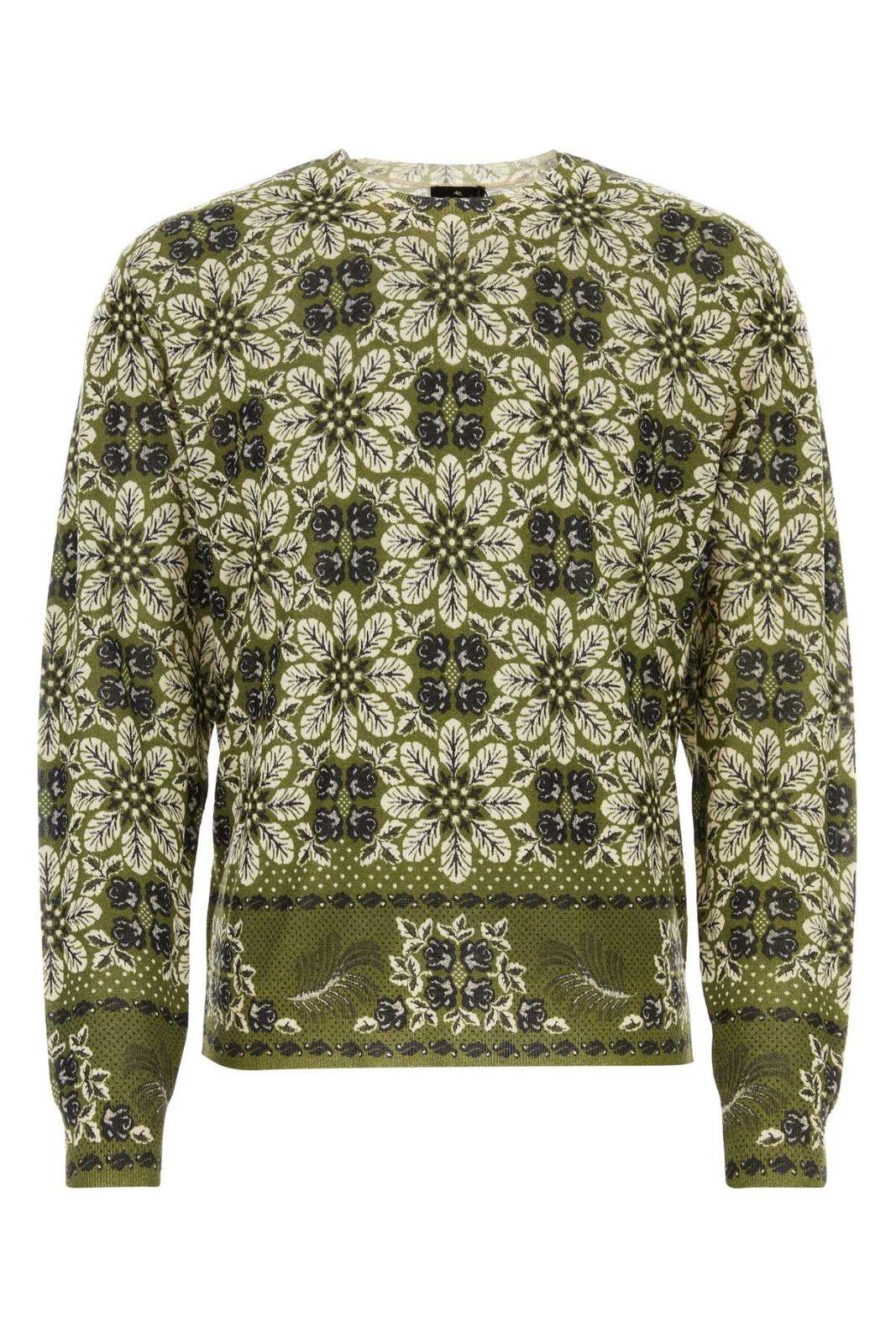Shop Etro Floral Pattern Knitted Jumper In Green