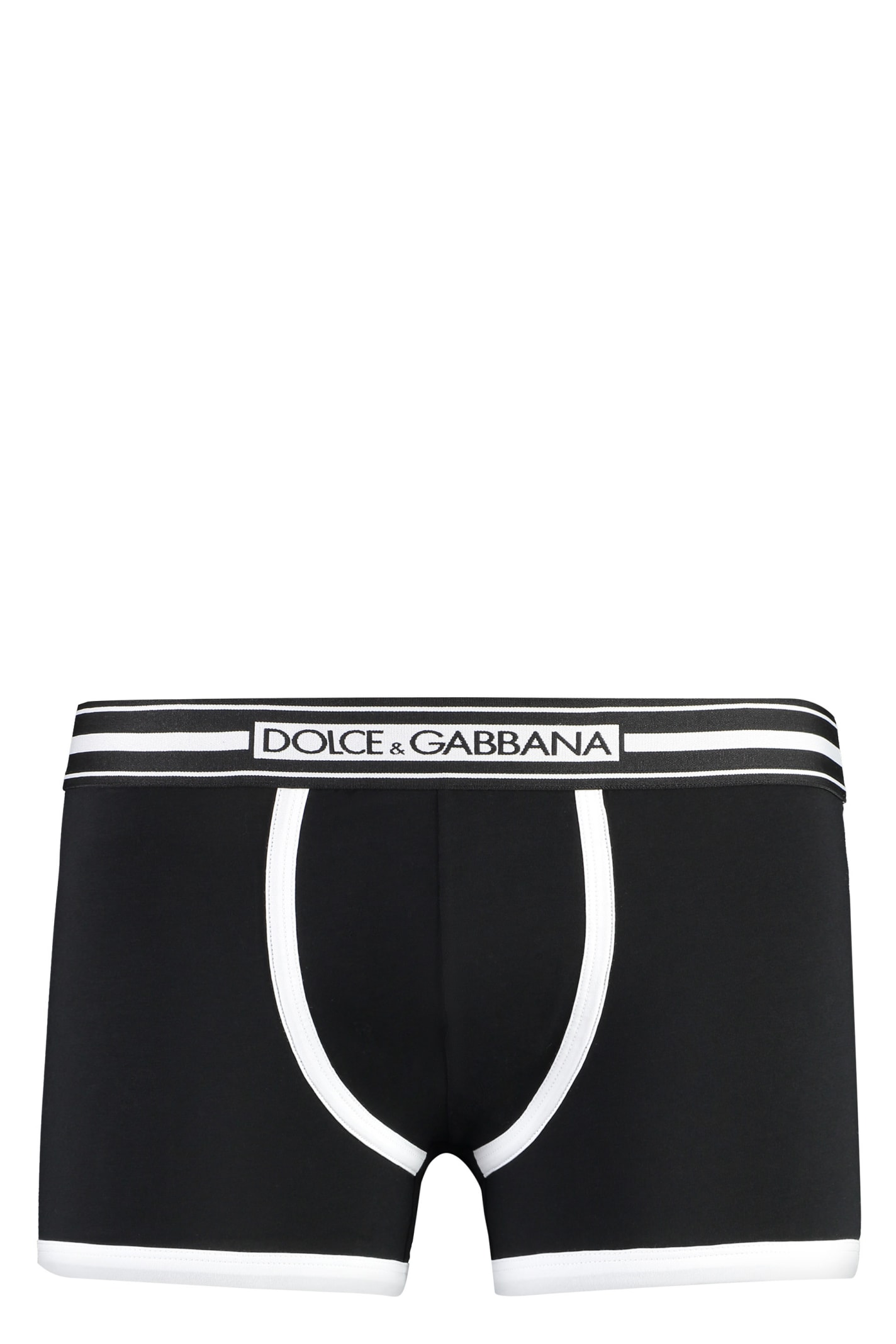 Shop Dolce & Gabbana Logoed Elastic Band Cotton Trunks In Black/white