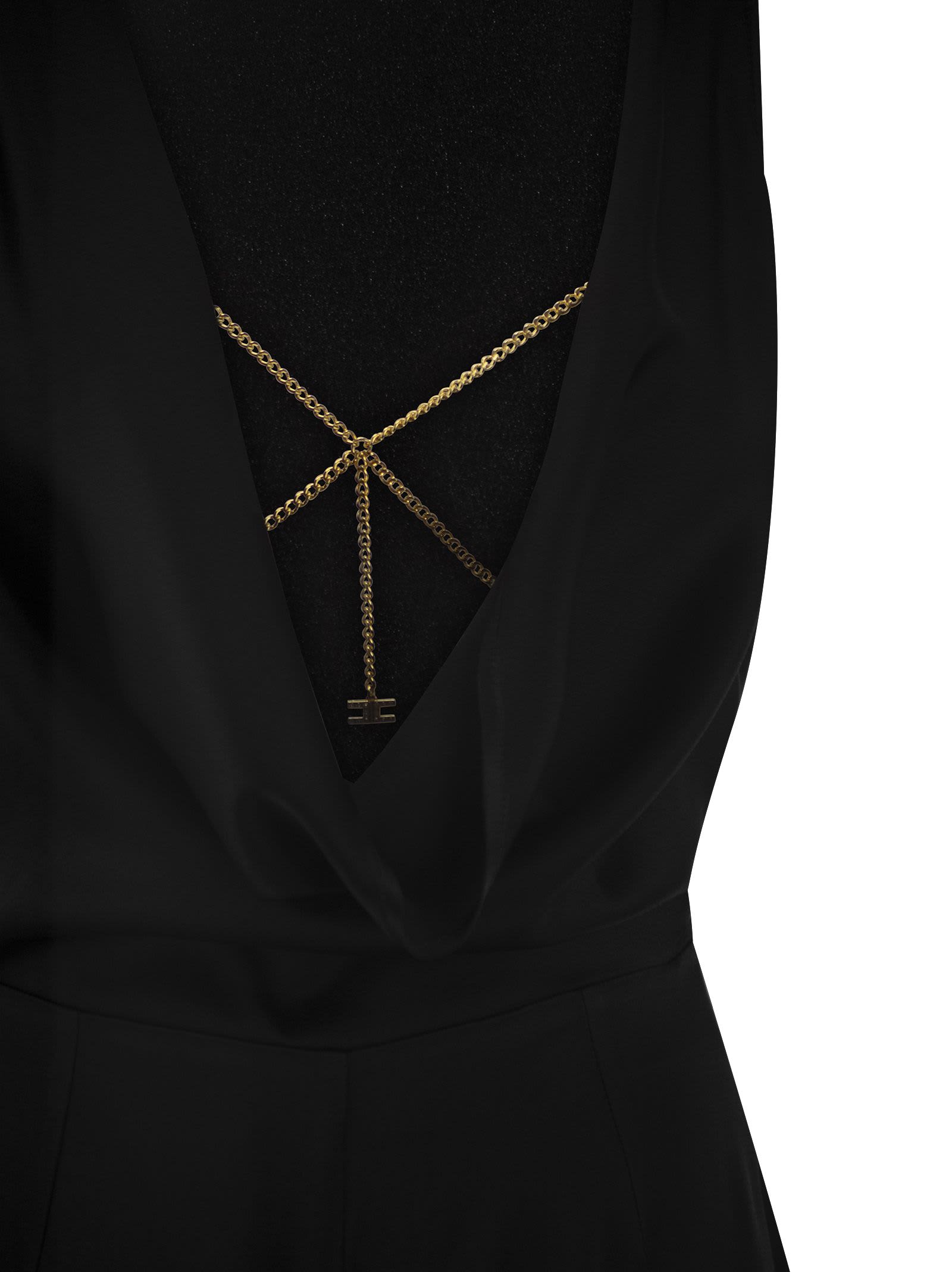Elisabetta Franchi Jumpsuit Acetate Blend Metal Chain Accessory In Black