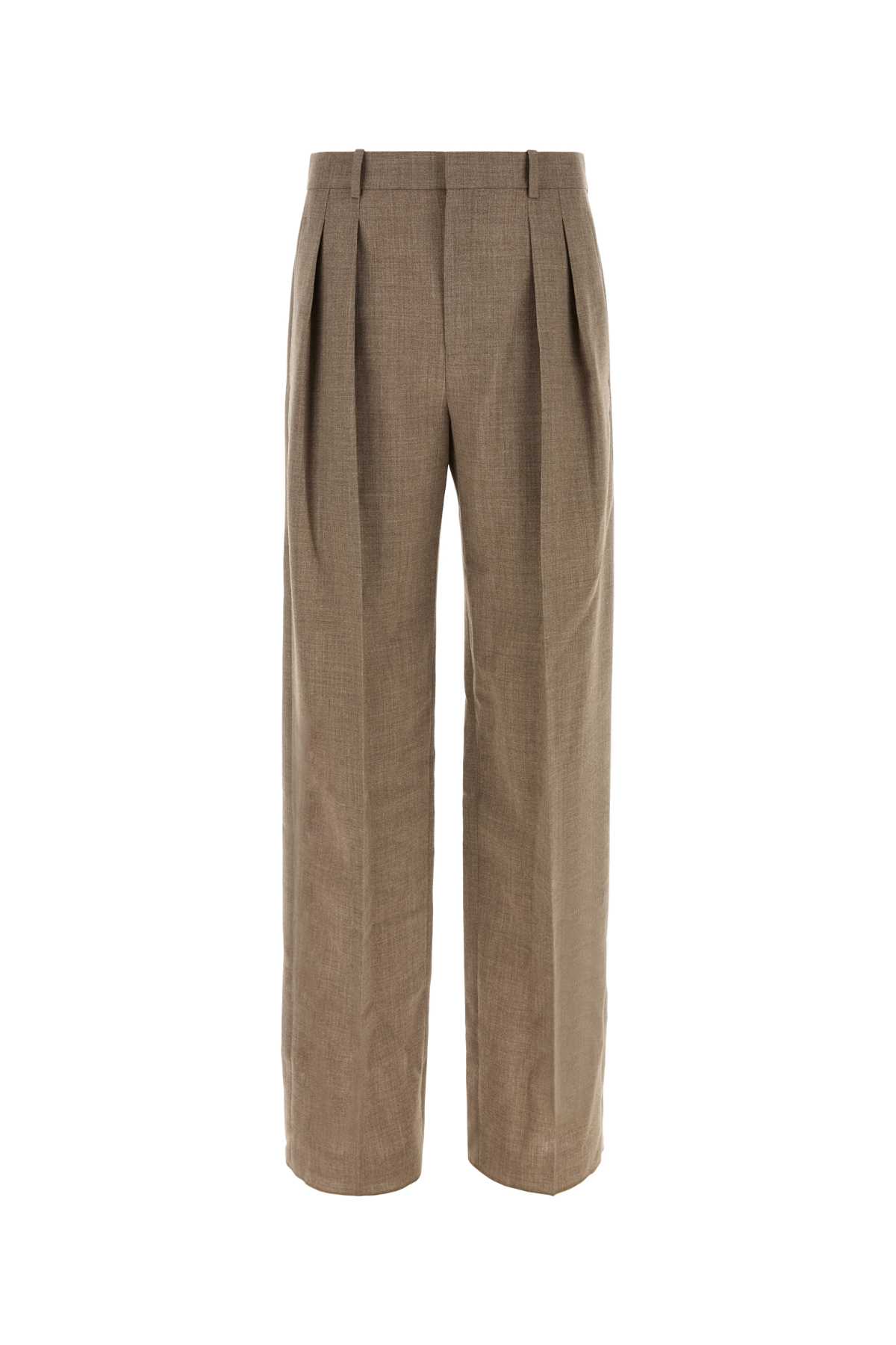 Saint Laurent Pleated Wool Trousers In Brown