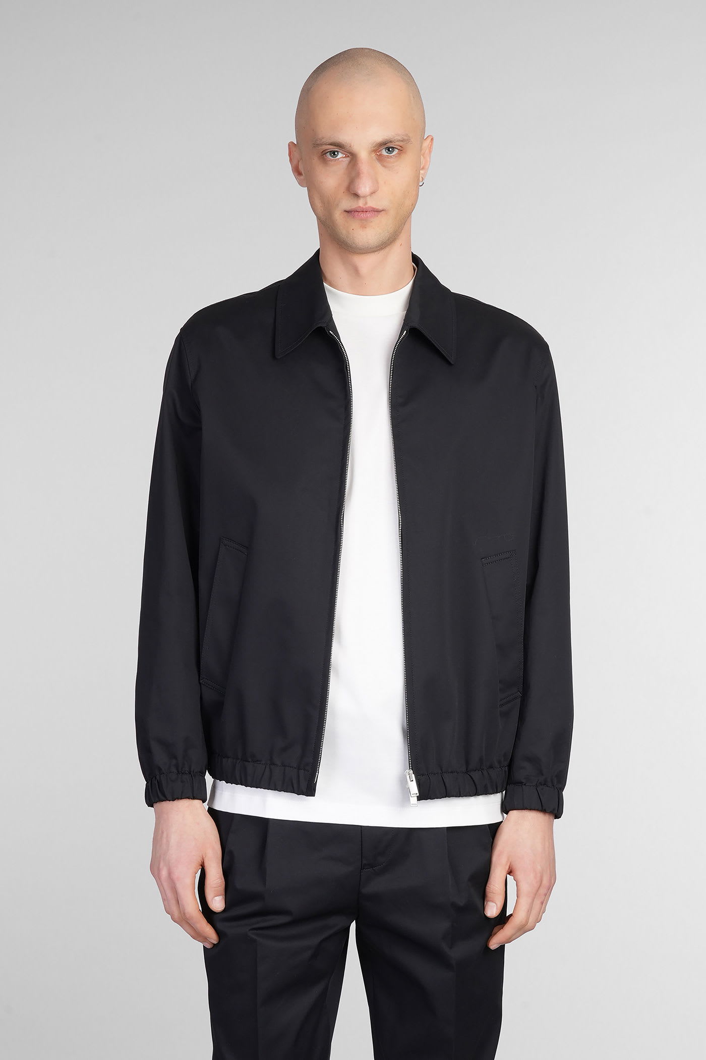 Lardini Black Zip-up Sweater With Classic Collar In Black