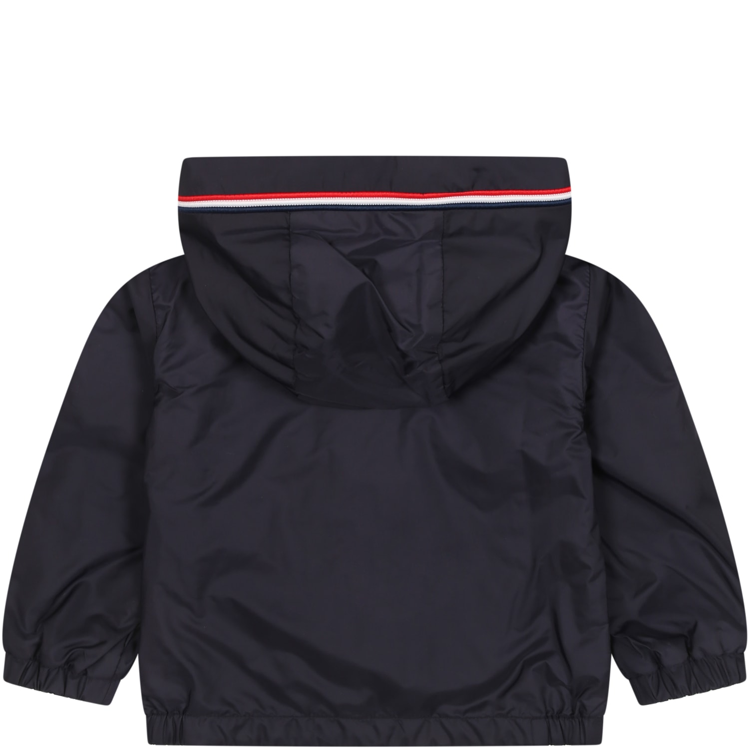 Shop Moncler Blue Hooded Jacket For Baby Boy