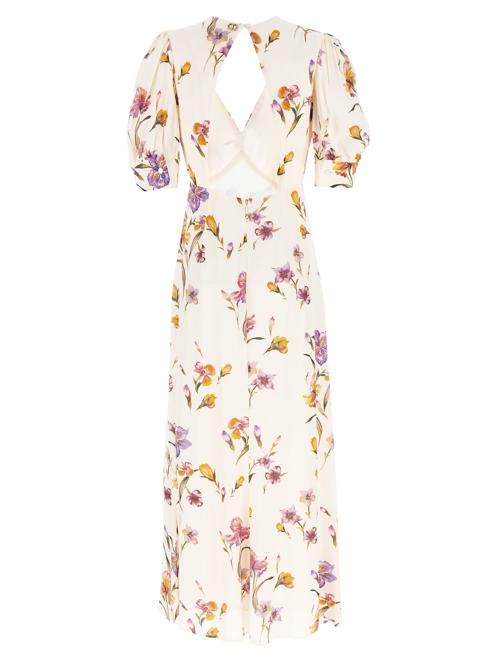 Twinset Floral-print Crepe Dress In White