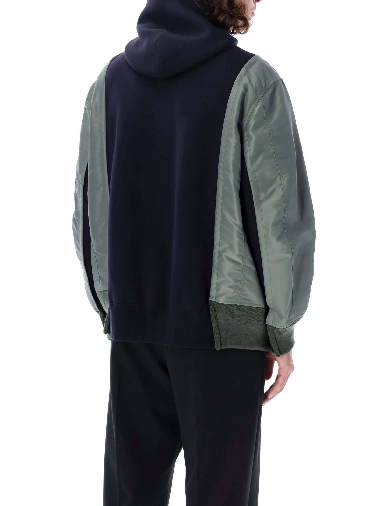 Shop Sacai Bomber Fleece Hoodie Zip In Navy Khaki