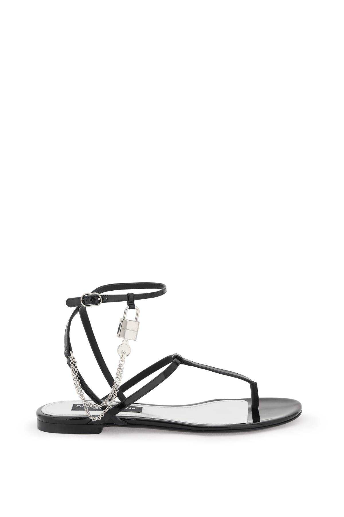 Patent Leather Thong Sandals With Padlock