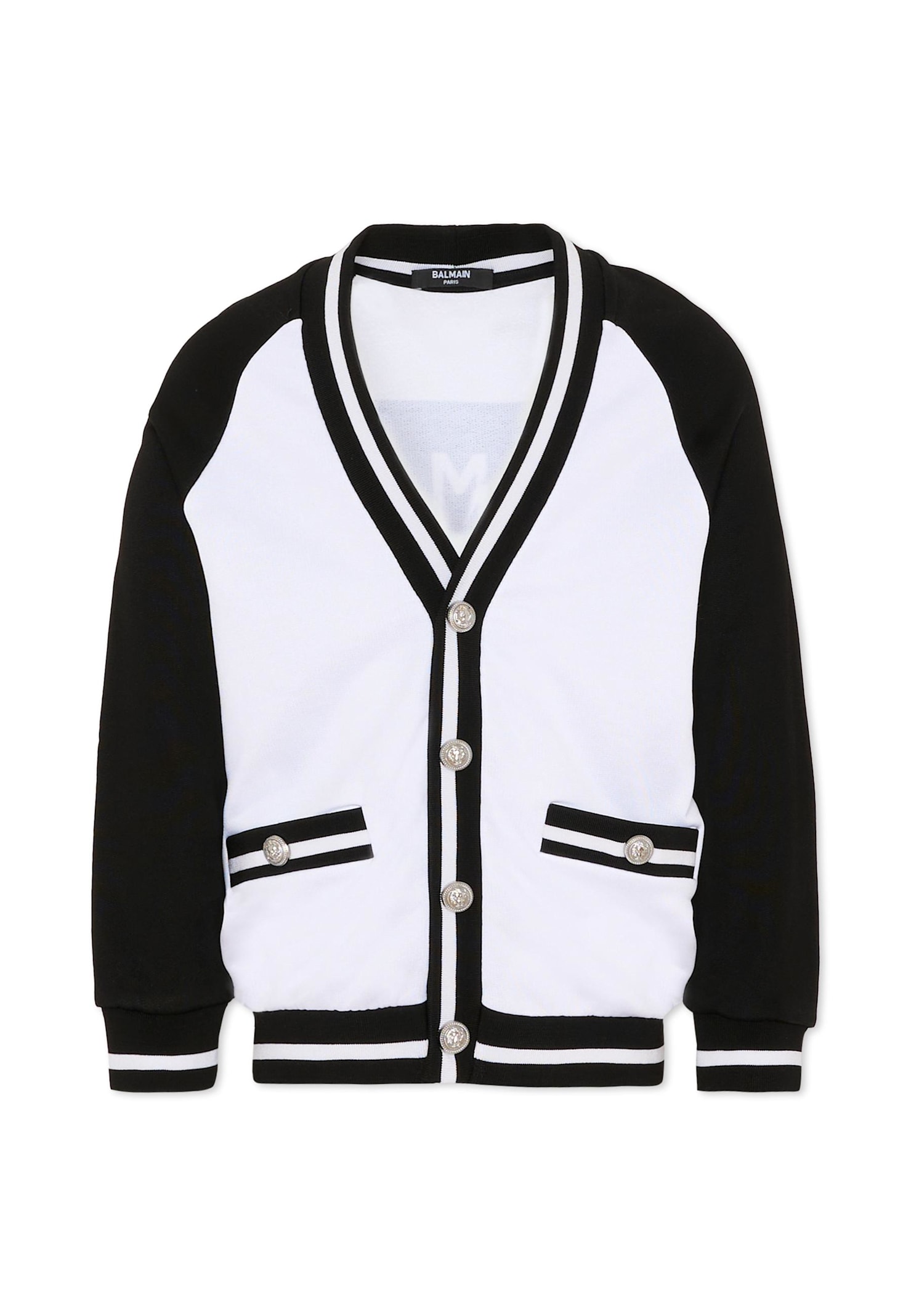 Balmain White Cardigan For Kids With Logo In Multi