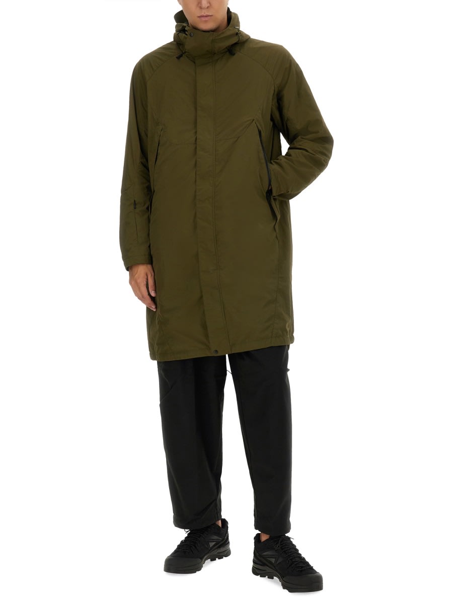 Jg1 Long Green Nylon Parka With Design In Military Green