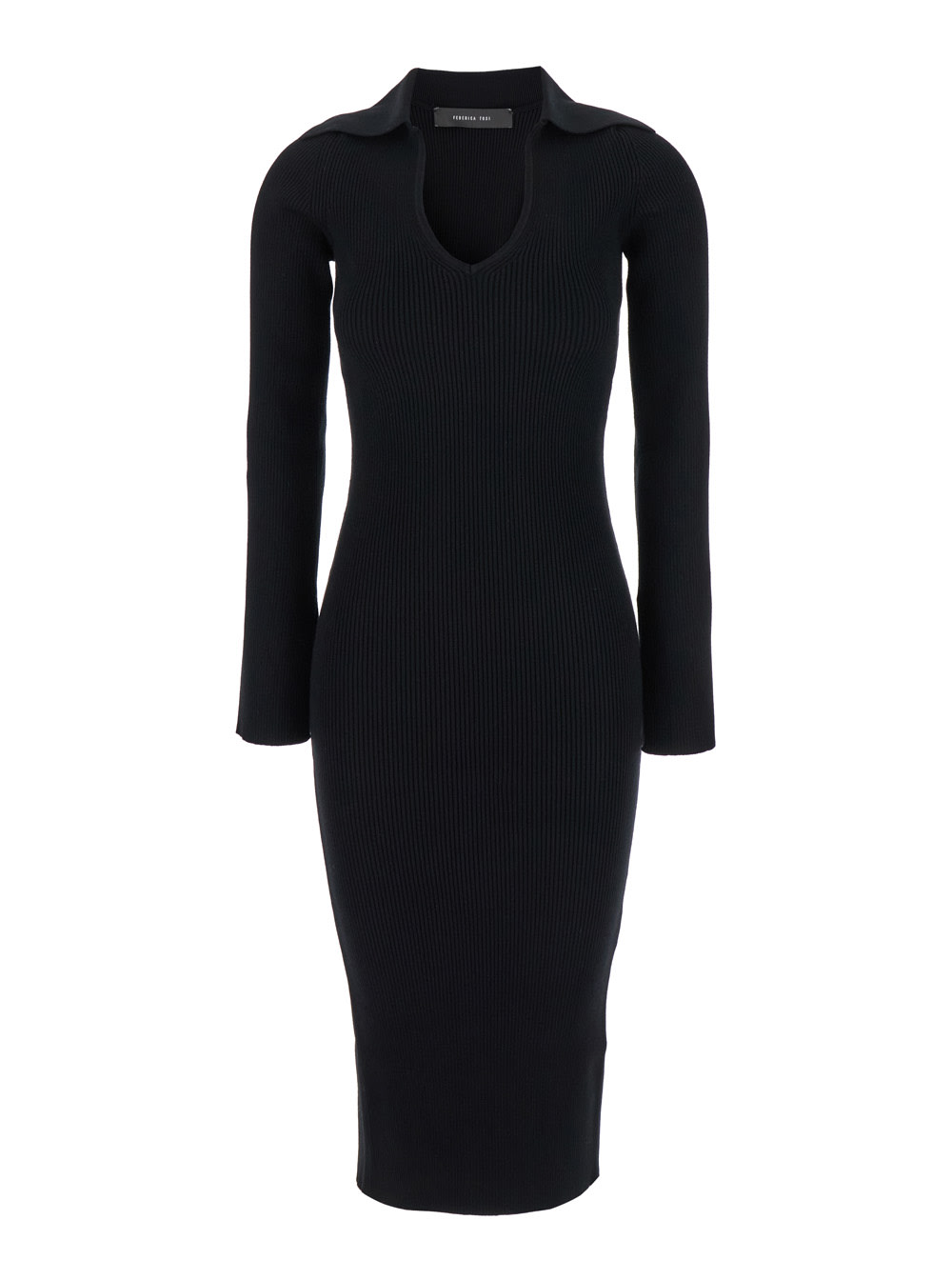 Black Midi Dress With Sailor Collar In Viscose Blend Woman