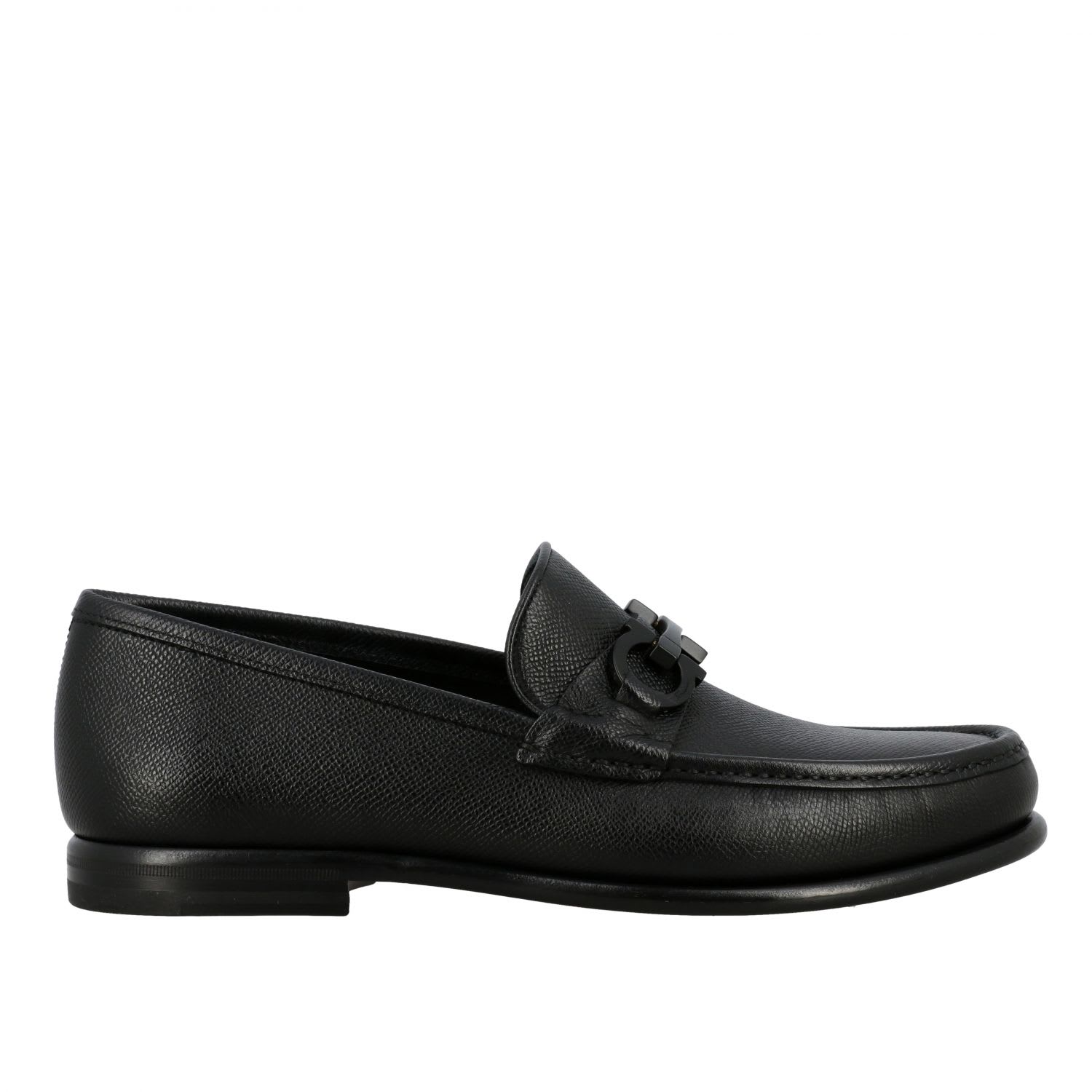 FERRAGAMO CROWN LOAFER IN SAFFIANO LEATHER WITH DOUBLE HOOK,11256647