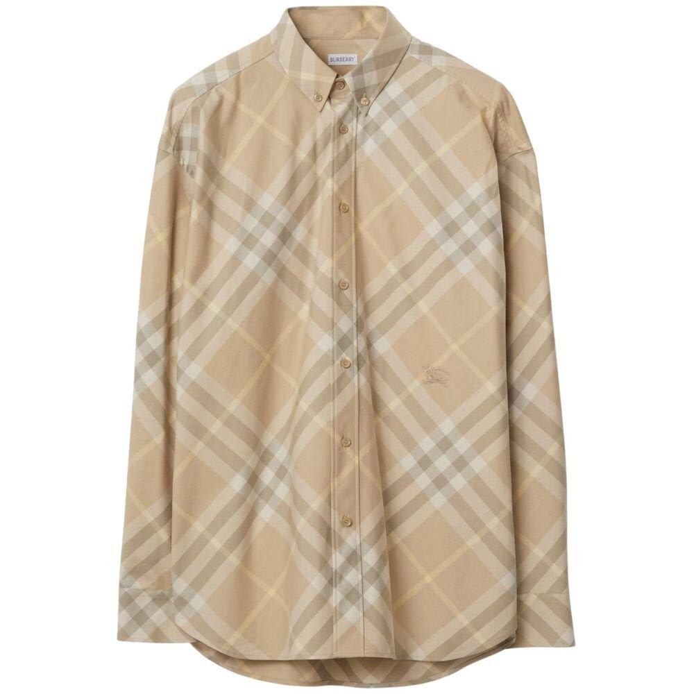 Shop Burberry Check Patterned Logo Embroidered Shirt In Neutrals