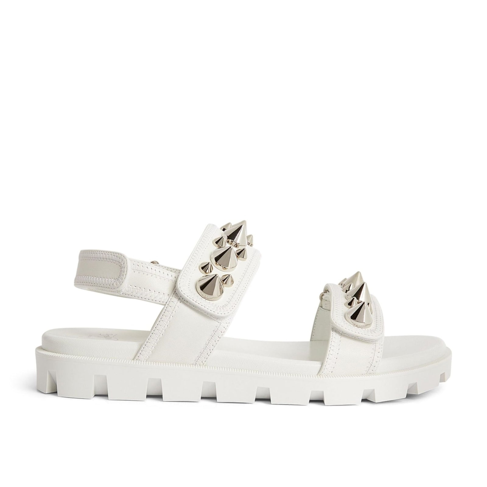 Shop Christian Louboutin Spikita Cool Leather Sandals In White